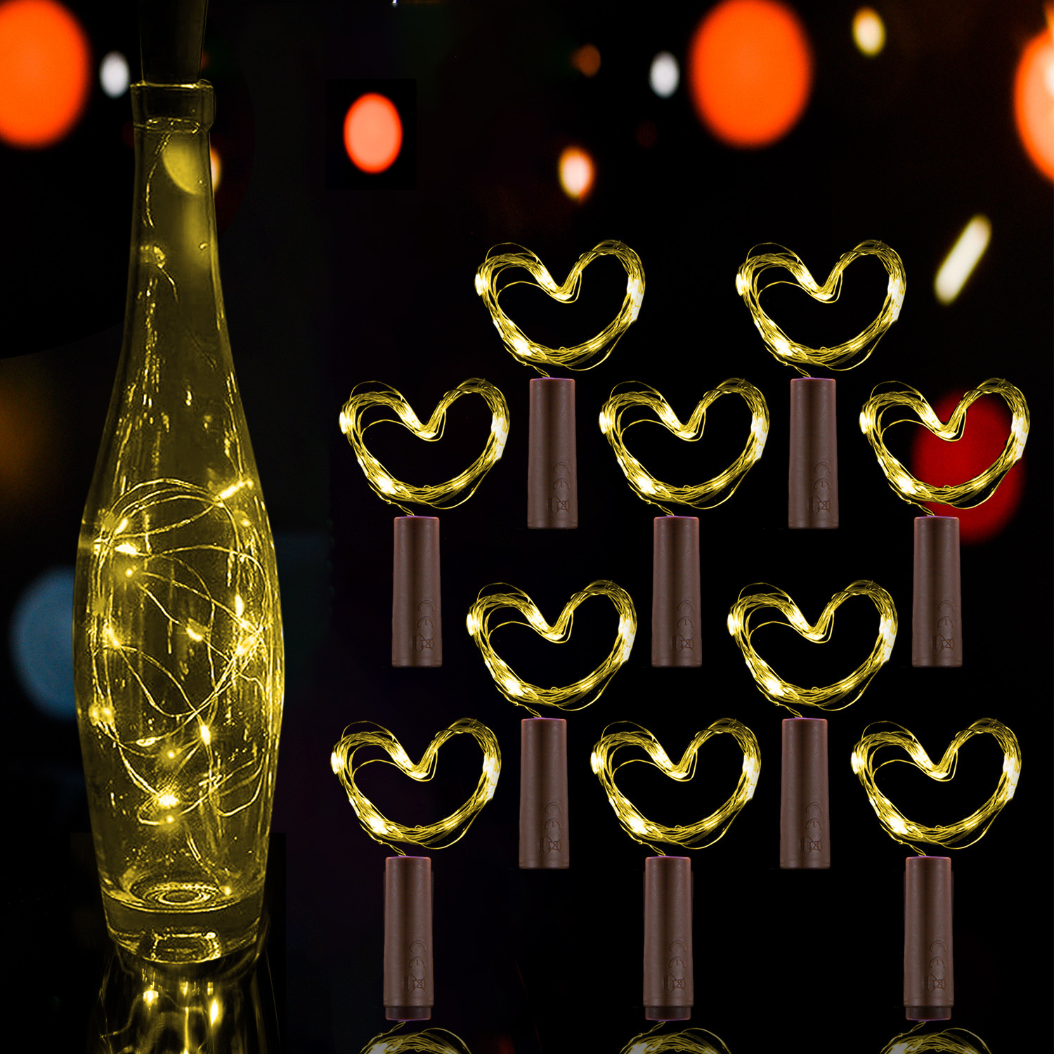 Kuber Industries Wine Bottle String Lights | 20 LED Bottle Cork Copper Wire String Lights | Wine Bottle Lights for Home Decoartion | Battery Powered | Warm White