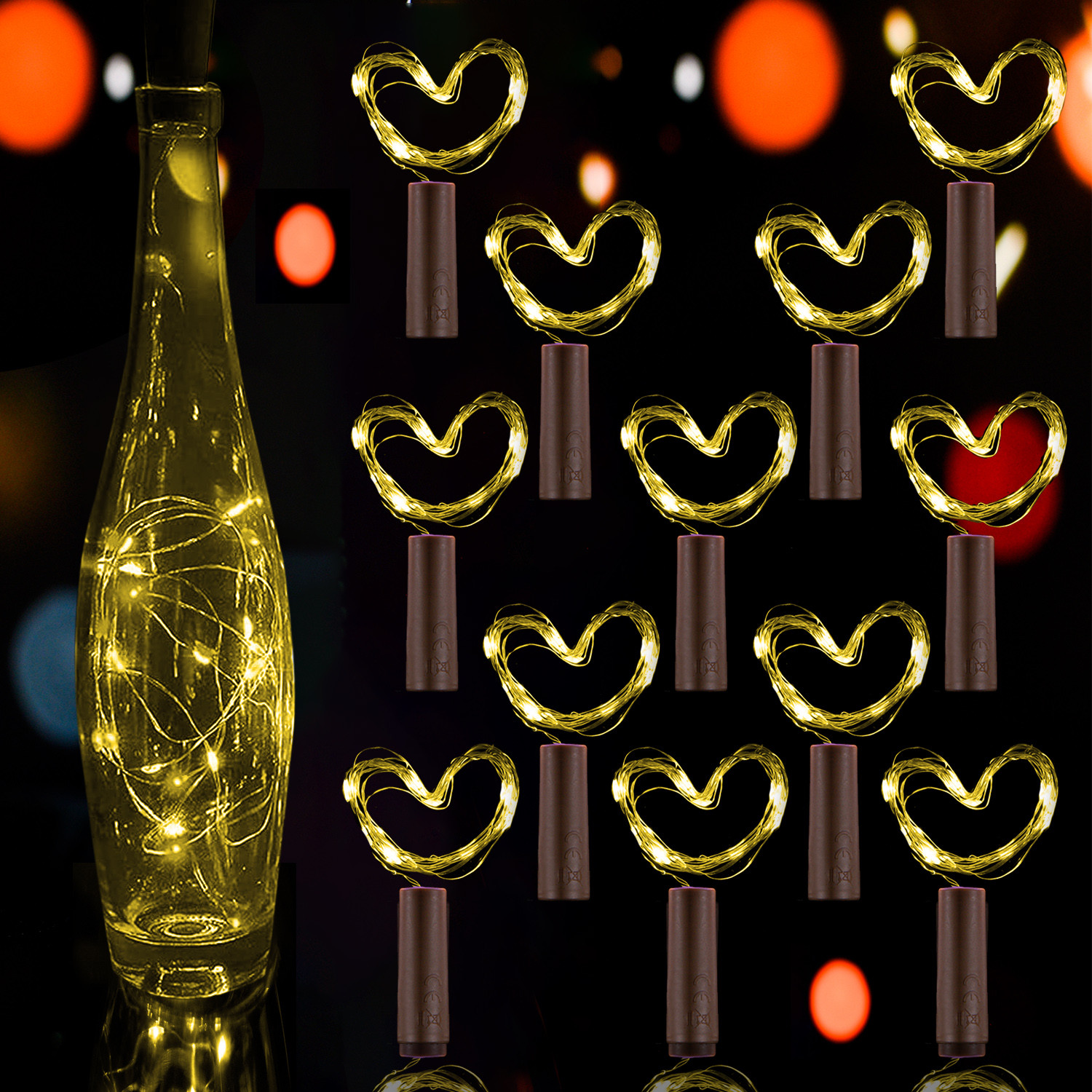 Kuber Industries Wine Bottle String Lights | 20 LED Bottle Cork Copper Wire String Lights | Wine Bottle Lights for Home Decoartion | Battery Powered | Warm White