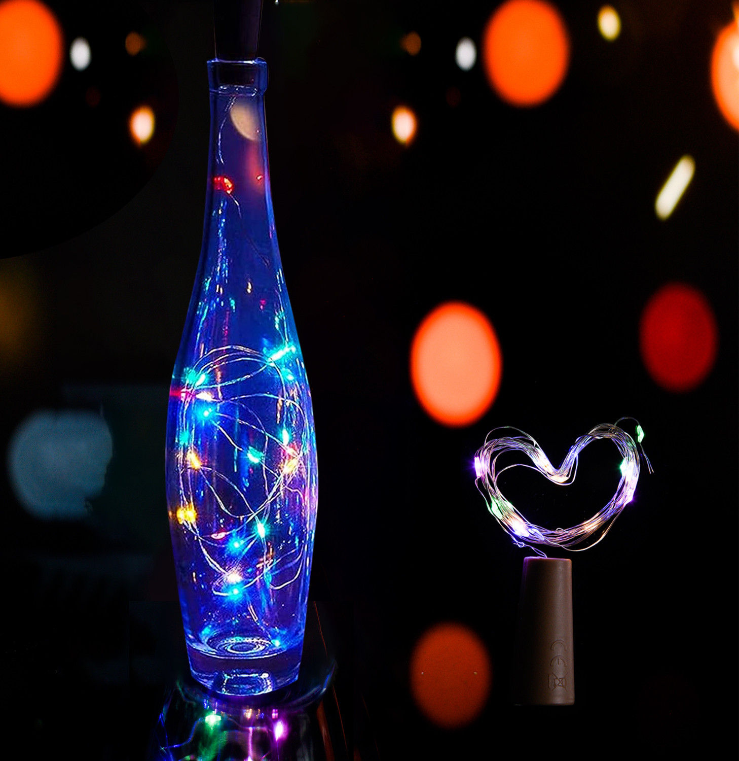 Kuber Industries Wine Bottle String Lights | 20 LED Bottle Cork Copper Wire String Lights | Wine Bottle Lights for Home Decoartion | Battery Powered | Multi