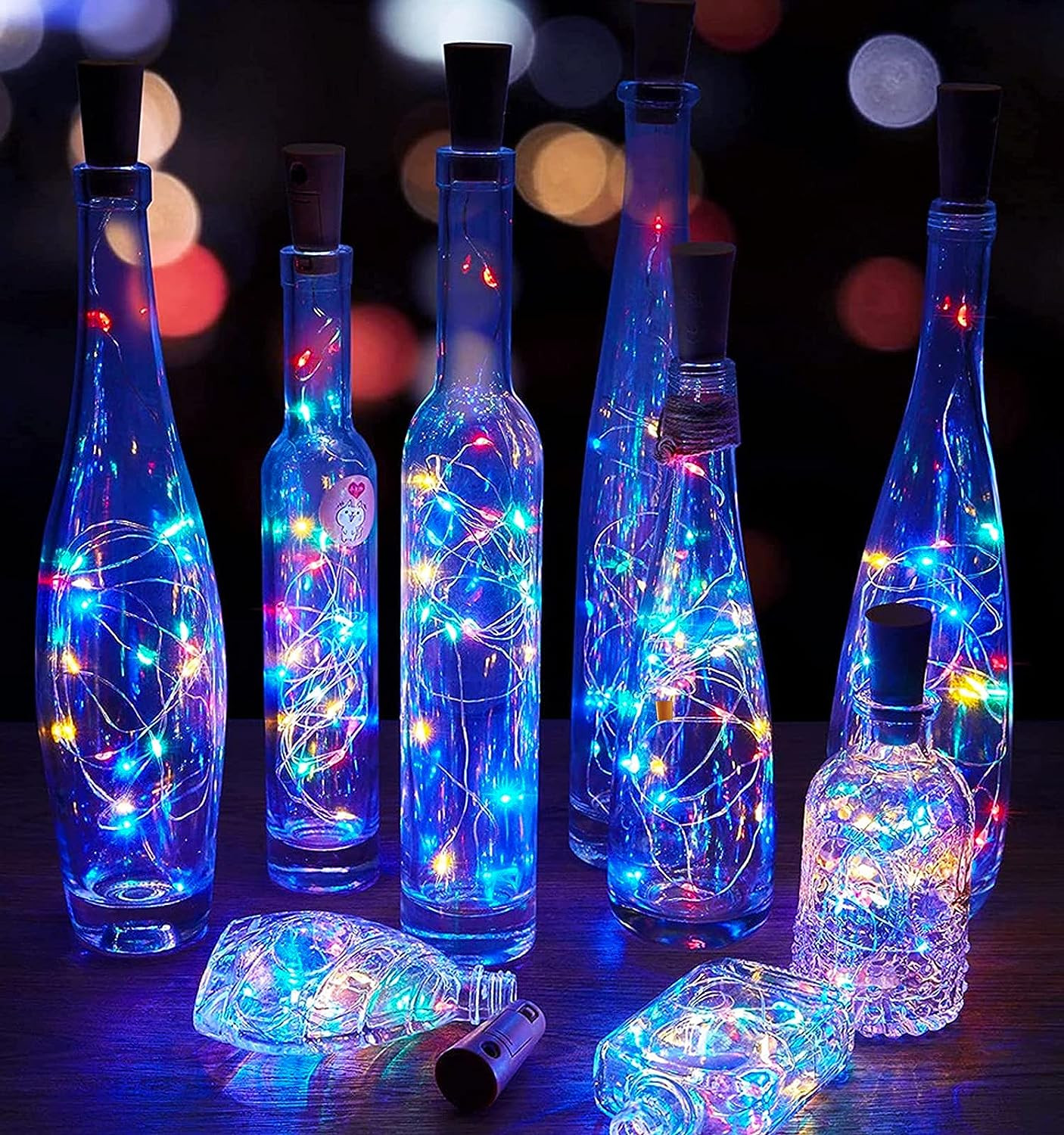 Kuber Industries Wine Bottle String Lights | 20 LED Bottle Cork Copper Wire String Lights | Wine Bottle Lights for Home Decoartion | Battery Powered | Multi