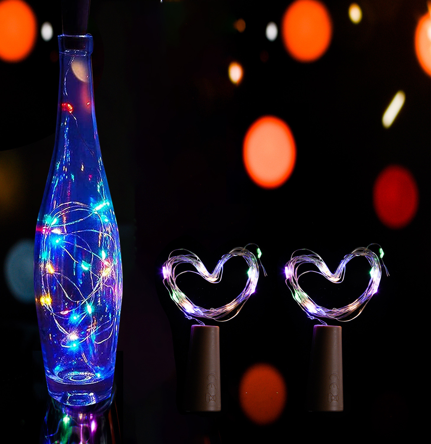 Kuber Industries Wine Bottle String Lights | 20 LED Bottle Cork Copper Wire String Lights | Wine Bottle Lights for Home Decoartion | Battery Powered | Multi