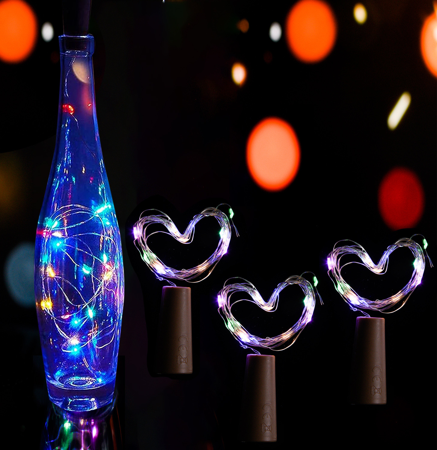 Kuber Industries Wine Bottle String Lights | 20 LED Bottle Cork Copper Wire String Lights | Wine Bottle Lights for Home Decoartion | Battery Powered | Multi