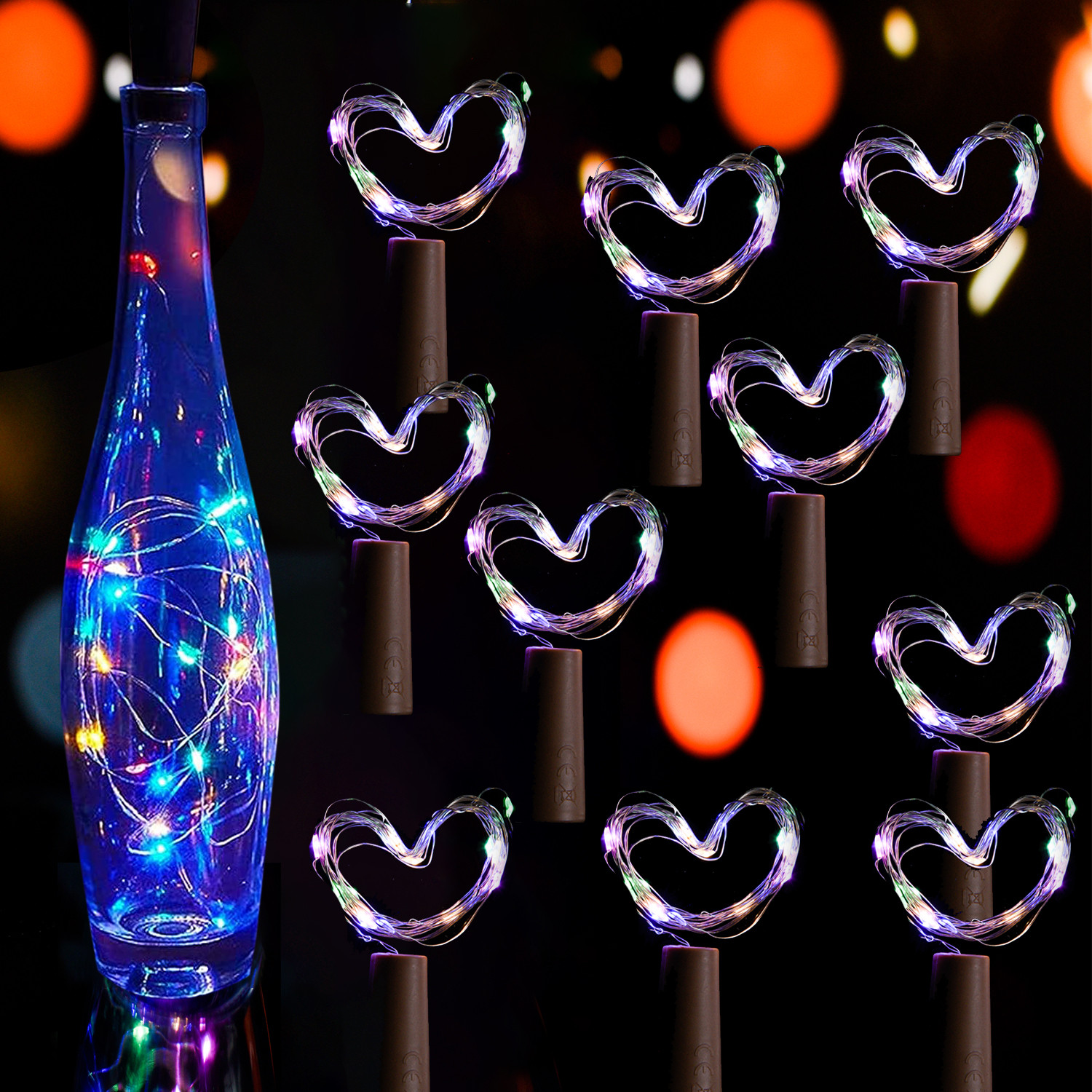 Kuber Industries Wine Bottle String Lights | 20 LED Bottle Cork Copper Wire String Lights | Wine Bottle Lights for Home Decoartion | Battery Powered | Multi