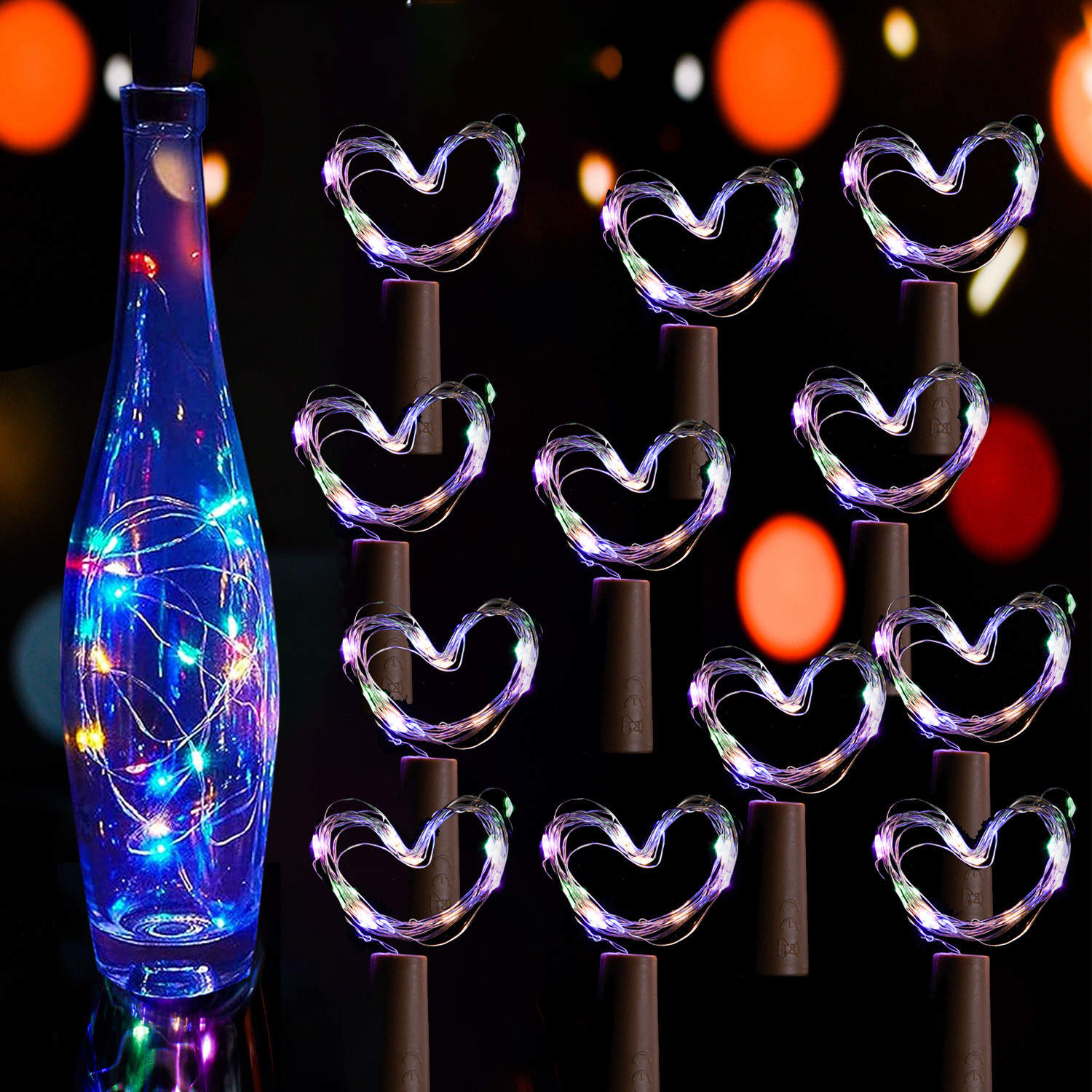 Kuber Industries Wine Bottle String Lights | 20 LED Bottle Cork Copper Wire String Lights | Wine Bottle Lights for Home Decoartion | Battery Powered | Multi