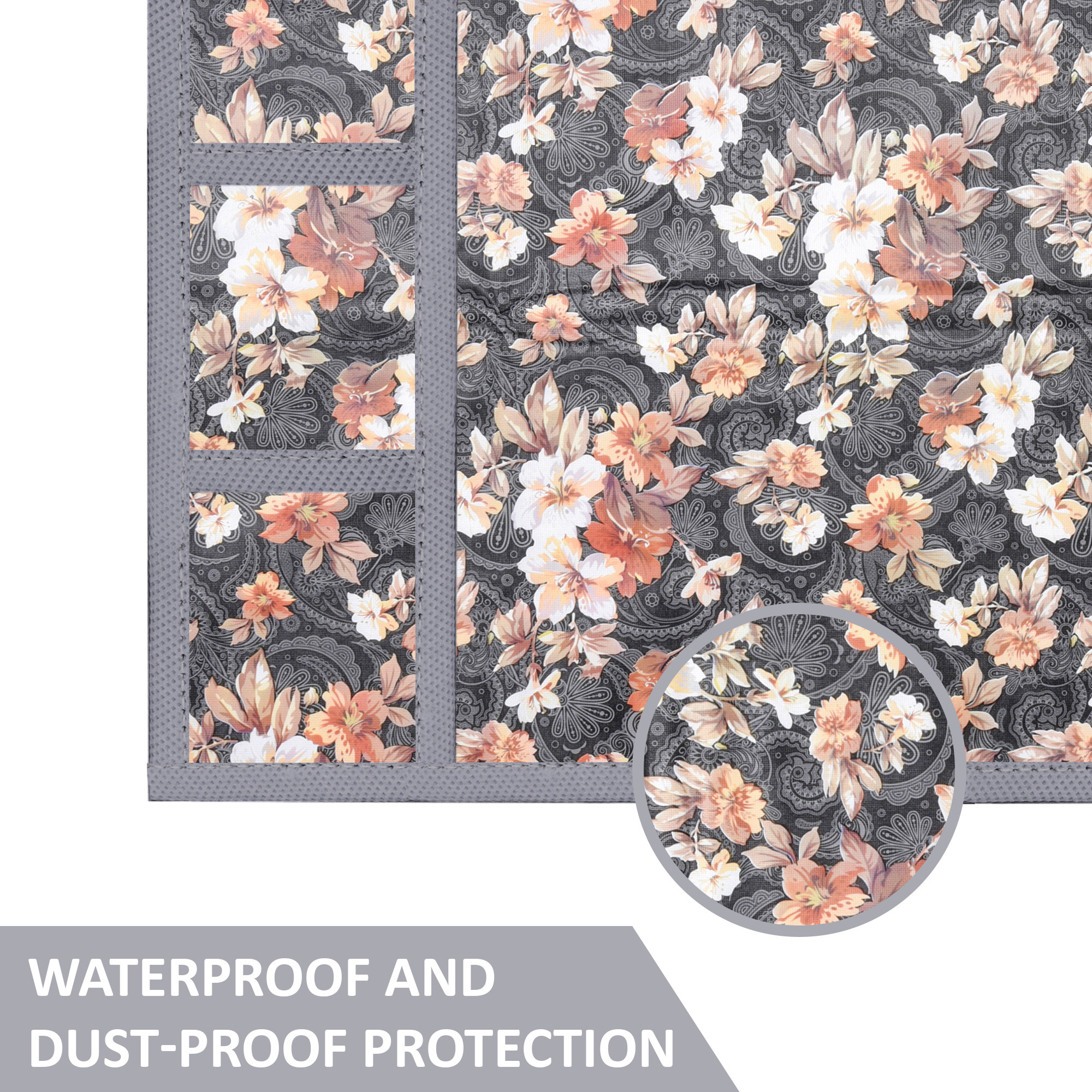 Kuber Industries Wipeable  Dustproof Fridge Cover Top With 6 Storage Pockets  Easy To Clean Refrigerator Cover Ideal for Home Canteen  Office  Flower- Grey  Brown