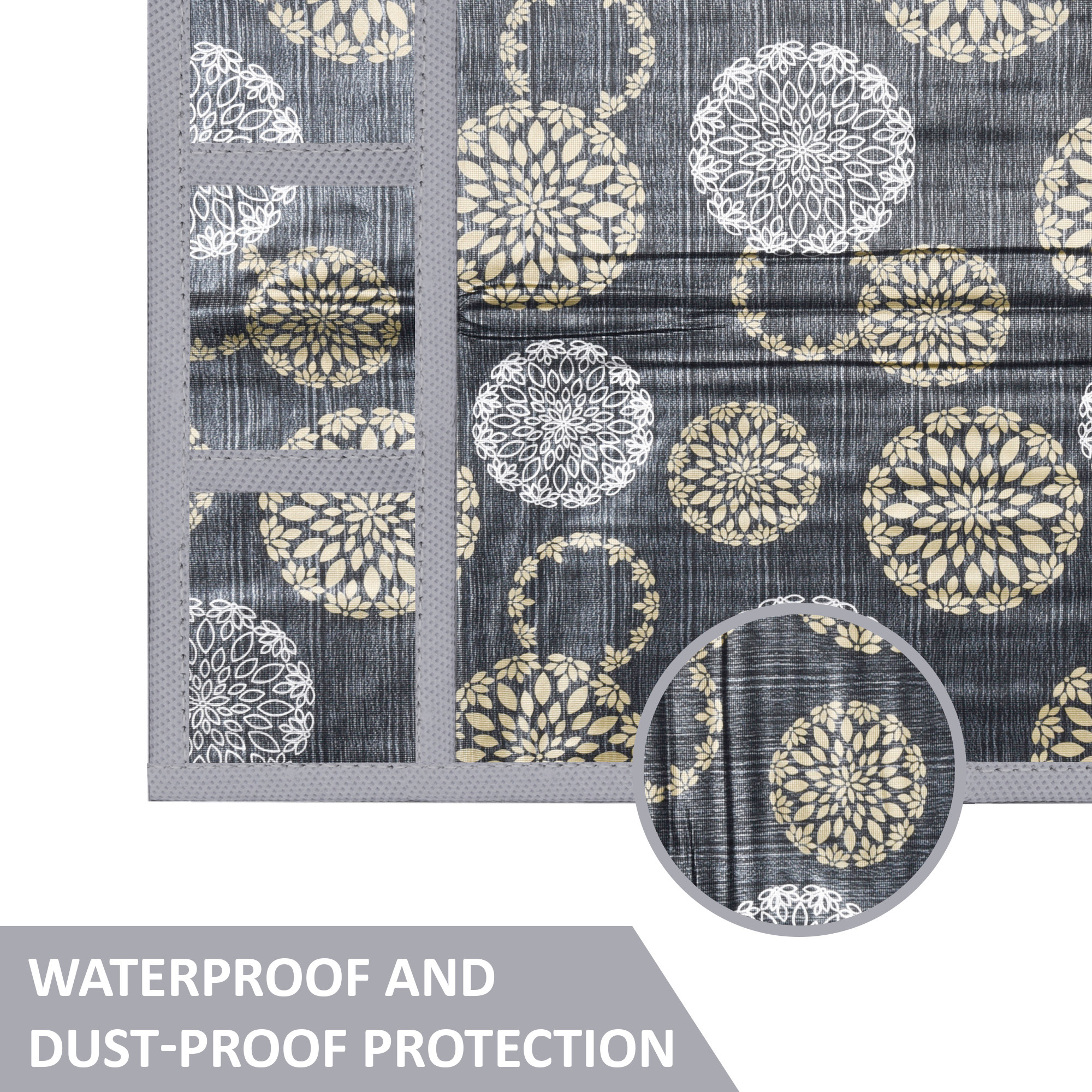 Kuber Industries Wipeable  Dustproof Fridge Cover Top With 6 Storage Pockets  Easy To Clean Refrigerator Cover Ideal for Home Canteen  Office  Rangoli Print- Black