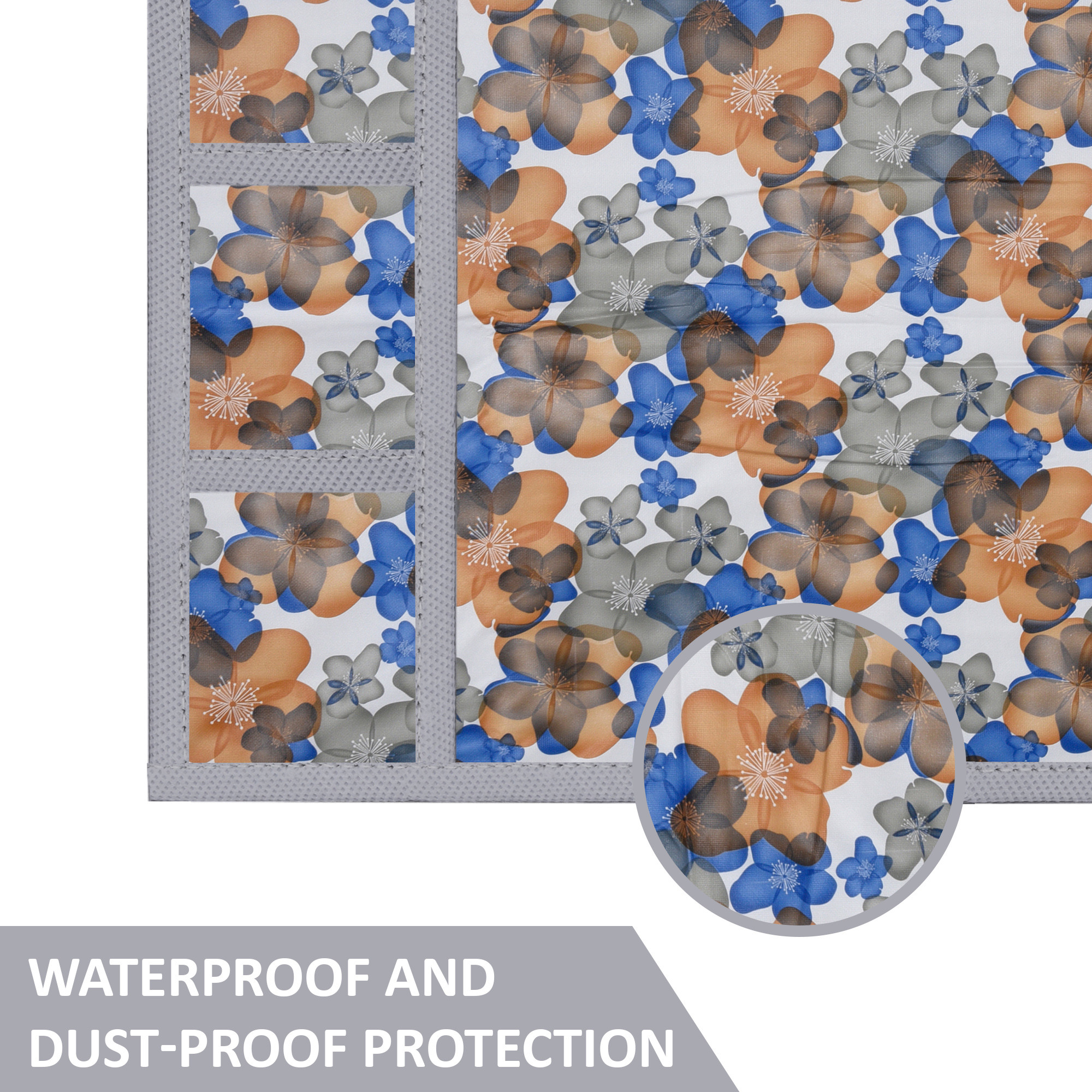 Kuber Industries Wipeable  Dustproof Fridge Cover Top With 6 Storage Pockets  Easy To Clean Refrigerator Cover Ideal for Home Canteen  Office  Flower- Blue  White