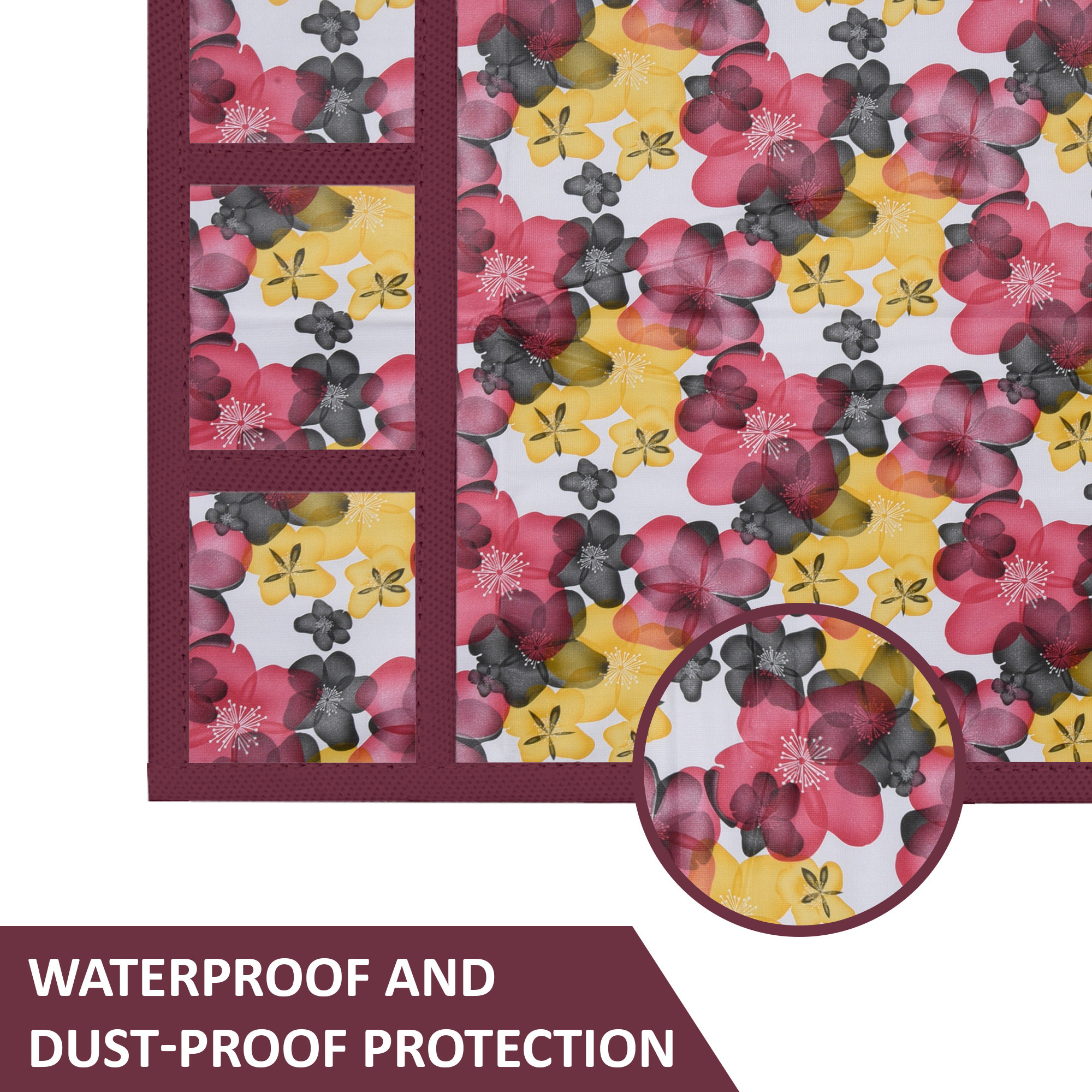 Kuber Industries Wipeable  Dustproof Fridge Cover Top With 6 Storage Pockets  Easy To Clean Refrigerator Cover Ideal for Home Canteen  Office  Flower- Pink  White