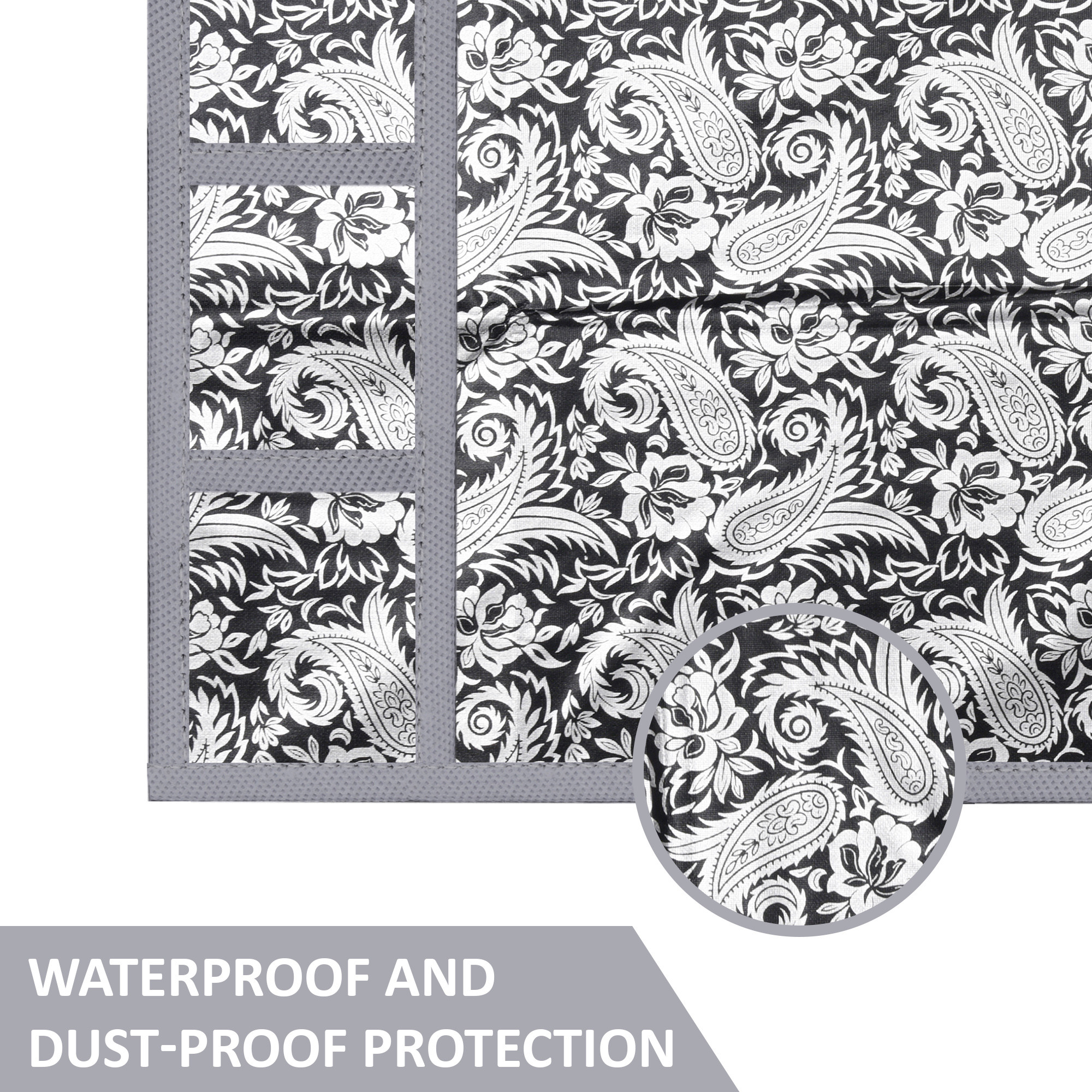 Kuber Industries Wipeable  Dustproof Fridge Cover Top With 6 Storage Pockets  Easy To Clean Refrigerator Cover Ideal for Home Canteen  Office  Silver Carry Print-Black