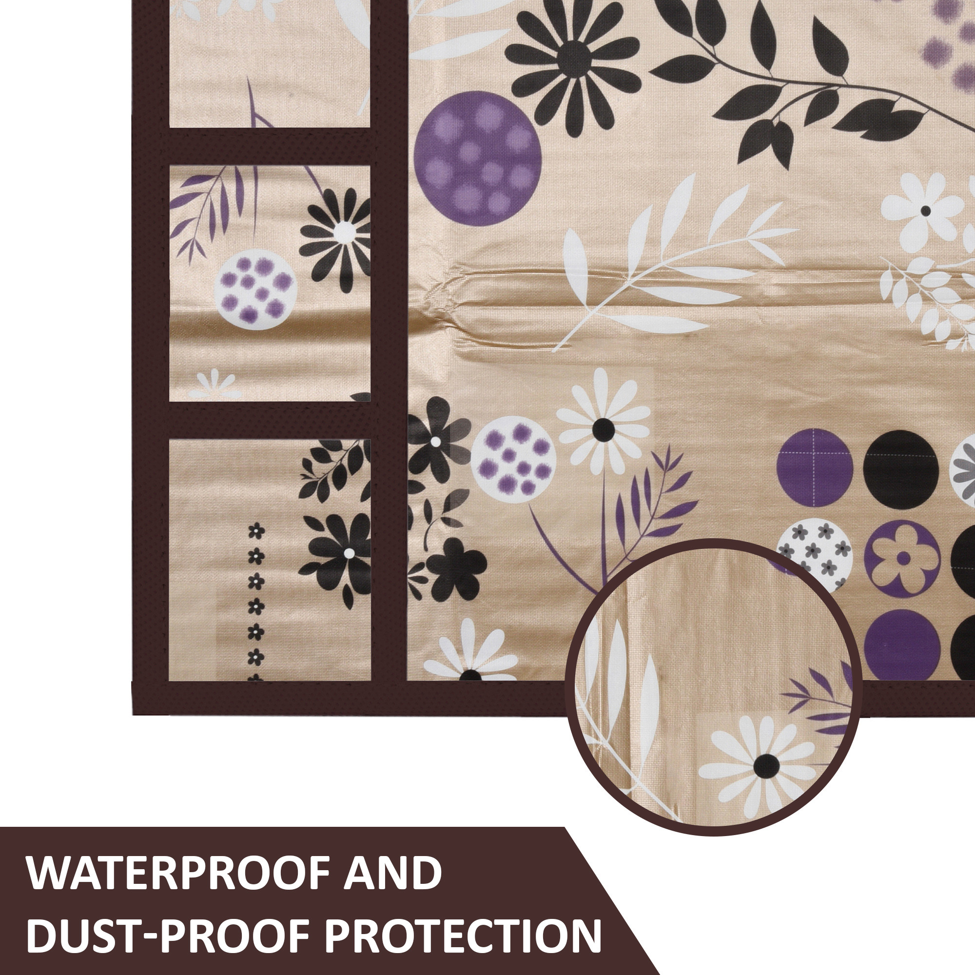 Kuber Industries Wipeable  Dustproof Fridge Cover Top With 6 Storage Pockets  Easy To Clean Refrigerator Cover Ideal for Home Canteen  Office  Flower Circle-Light Brown