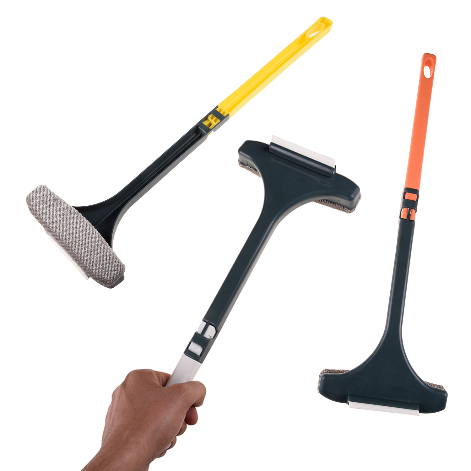 Kuber Industries Wiper | Plastic 2 In 1 Mesh Cleaning Brush | Window Cleaning Brush with Detachable Handle | Wiper For Glass Cleaning | 3 Pcs Set | Multicolor