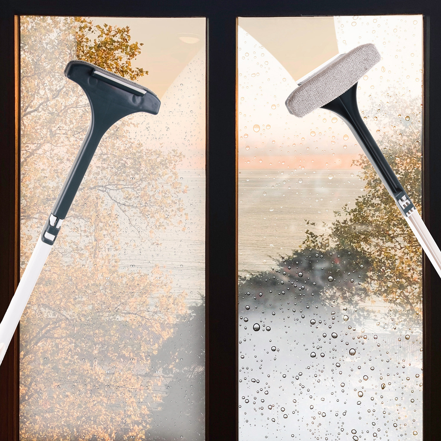 Kuber Industries Wiper | Plastic 2 In 1 Mesh Cleaning Brush | Window Cleaning Brush with Detachable Handle | Wiper For Glass Cleaning | 3 Pcs Set | Multicolor
