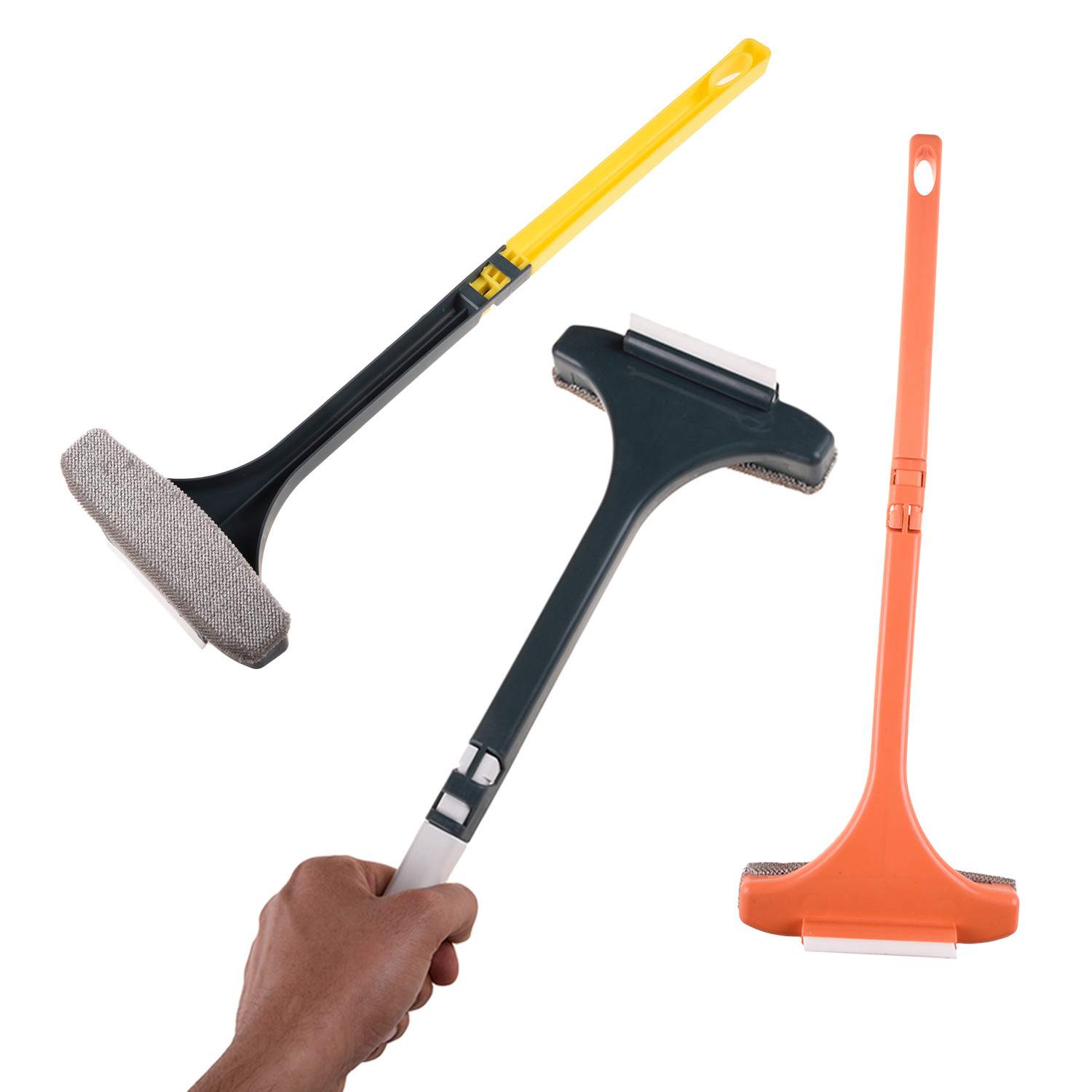Kuber Industries Wiper | Plastic 2 In 1 Mesh Cleaning Brush | Window Cleaning Brush with Detachable Handle | Wiper For Glass Cleaning | 3 Pcs Set | Multicolor