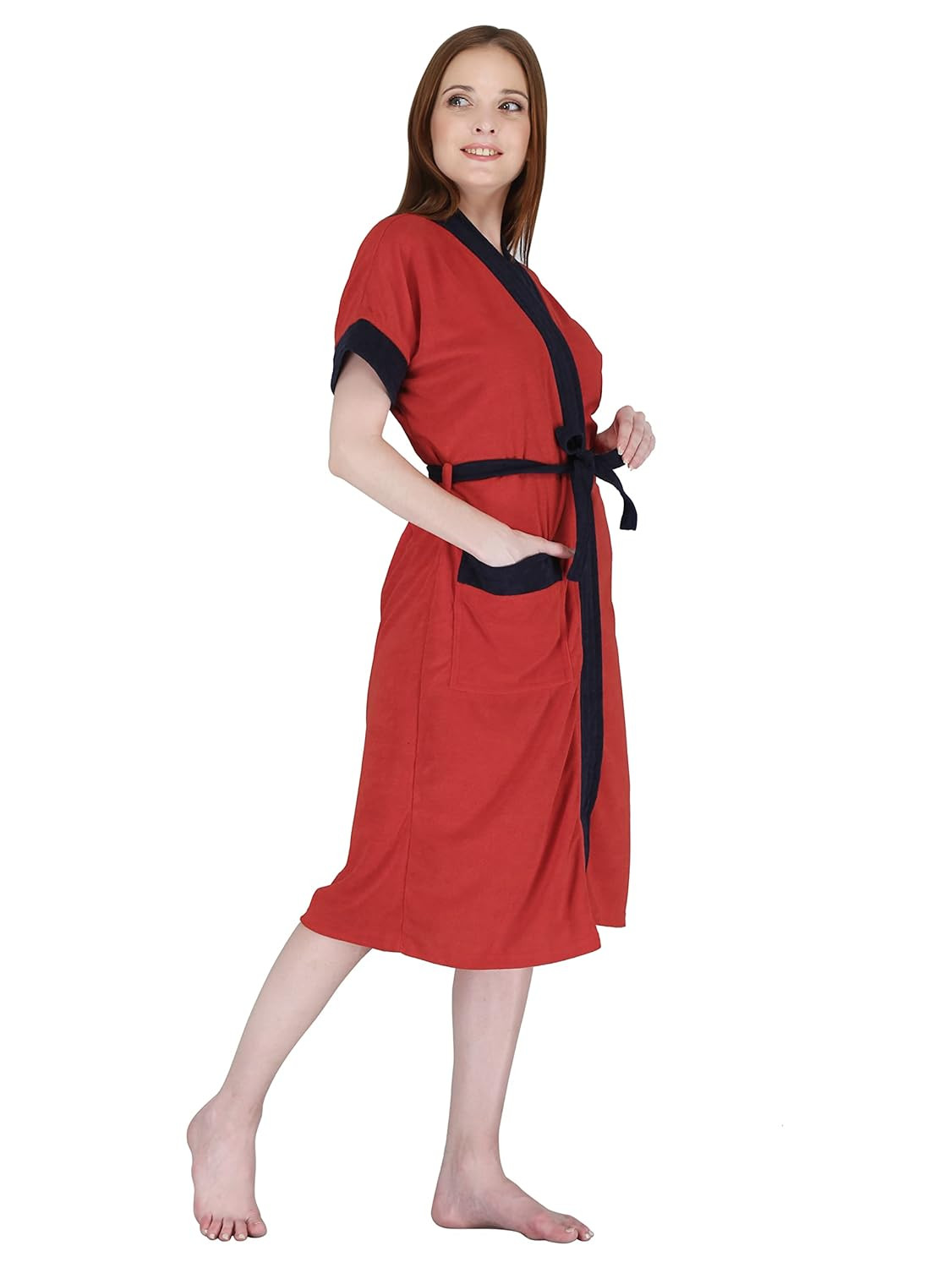 Kuber Industries Women Bathrobe | Soft on Skin Micro Terry | Red, Free Size, Set of 1 | Highly Absorbent Bath Gown | Spa & Swimming Robe for Women | Comfortable and Stylish Bathrobe
