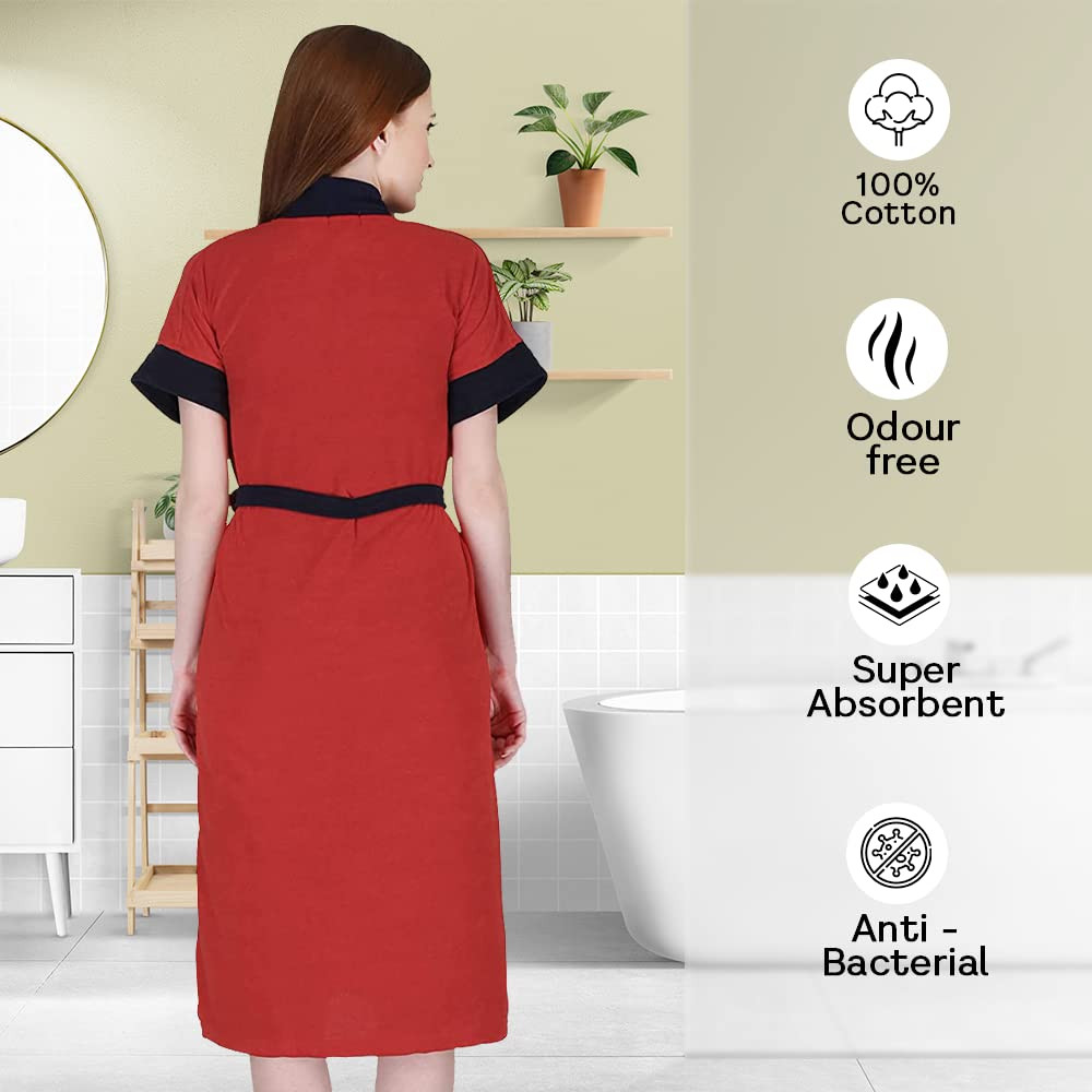 Kuber Industries Women Bathrobe | Soft on Skin Micro Terry | Red, Free Size, Set of 1 | Highly Absorbent Bath Gown | Spa & Swimming Robe for Women | Comfortable and Stylish Bathrobe