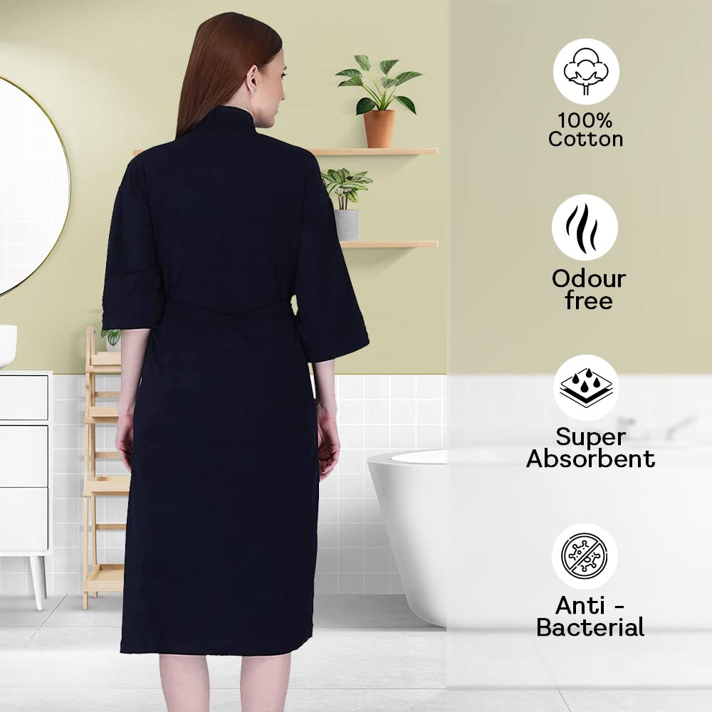 Kuber Industries Women Bathrobe, Micro Terry, Navy Blue, Free Size, Set of 1
