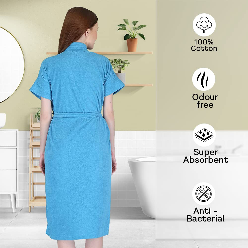 Kuber Industries Women Bathrobe,Micro Terry,Sky Blue,Free Size, Set of 1