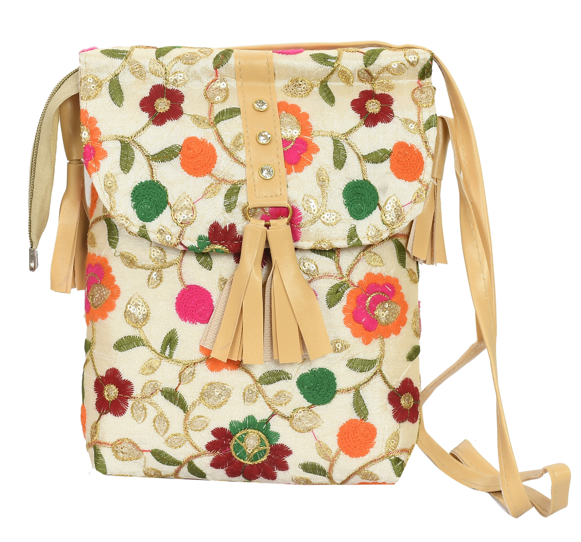 Kuber Industries Women Girls Wedding Party Embroidery Clutch Handbag Crossbody Messenger Shoulder Clutch Purse (Cream)-KUBMRT11885