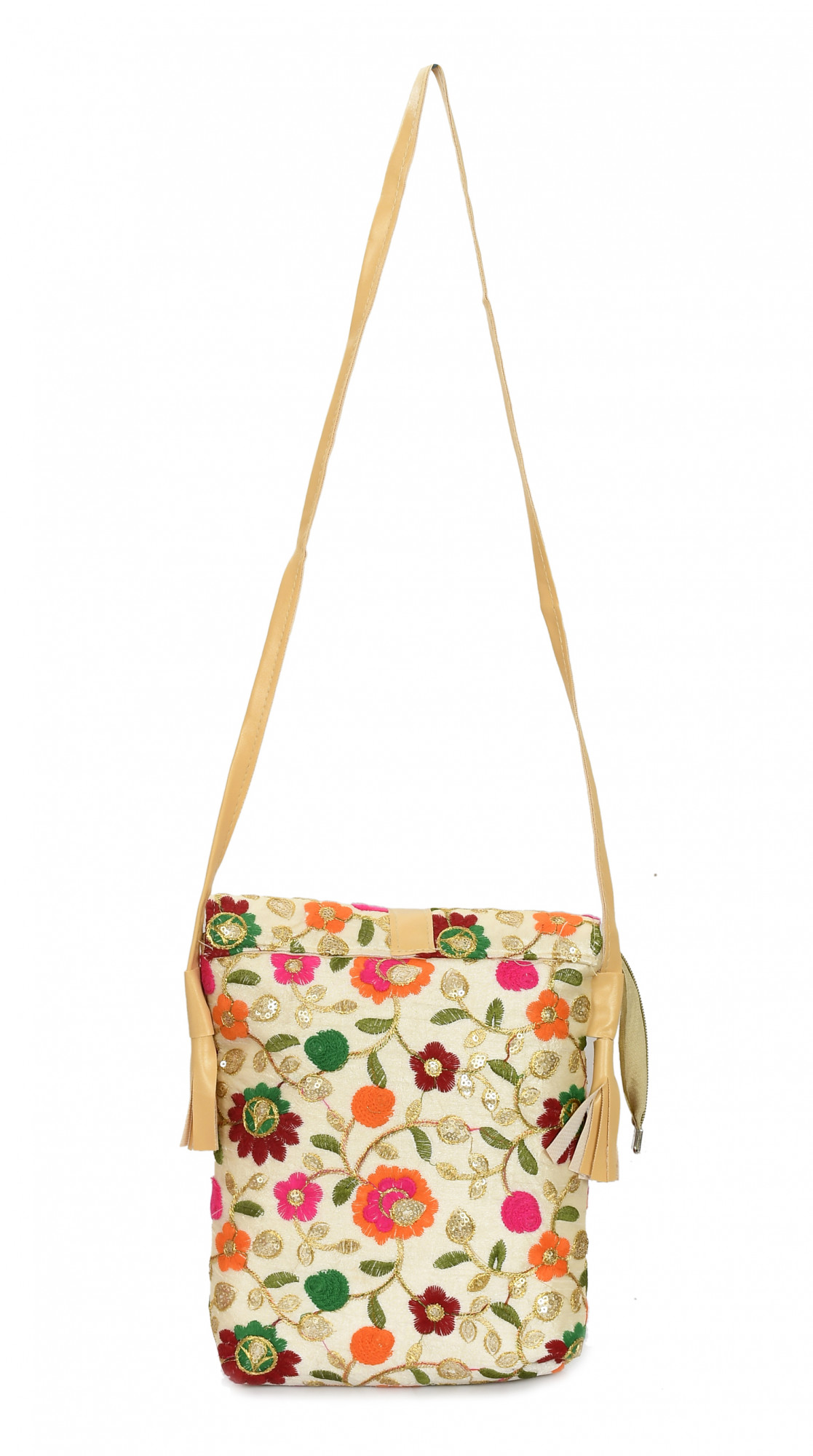 Kuber Industries Women Girls Wedding Party Embroidery Clutch Handbag Crossbody Messenger Shoulder Clutch Purse (Cream)-KUBMRT11885