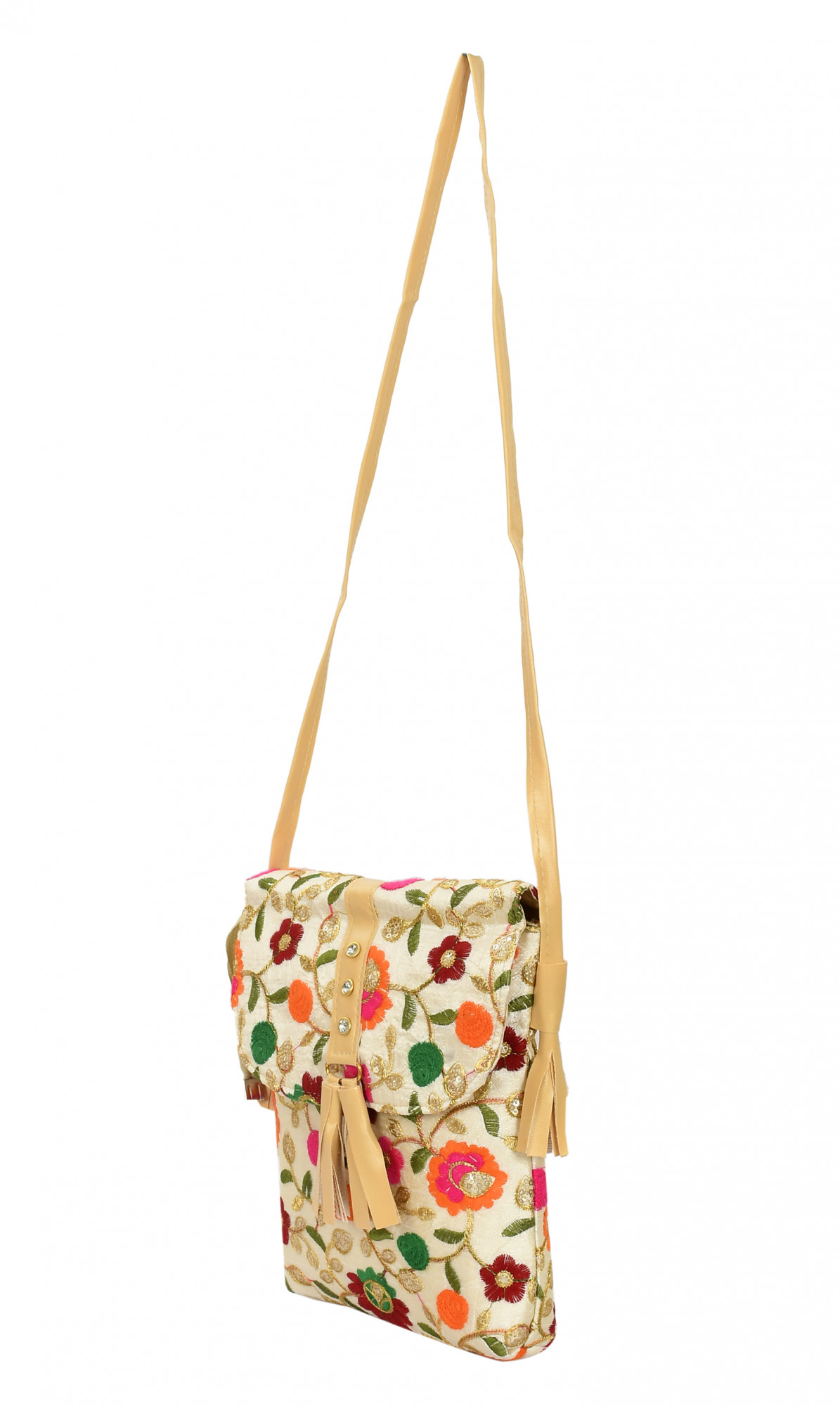Kuber Industries Women Girls Wedding Party Embroidery Clutch Handbag Crossbody Messenger Shoulder Clutch Purse (Cream)-KUBMRT11885