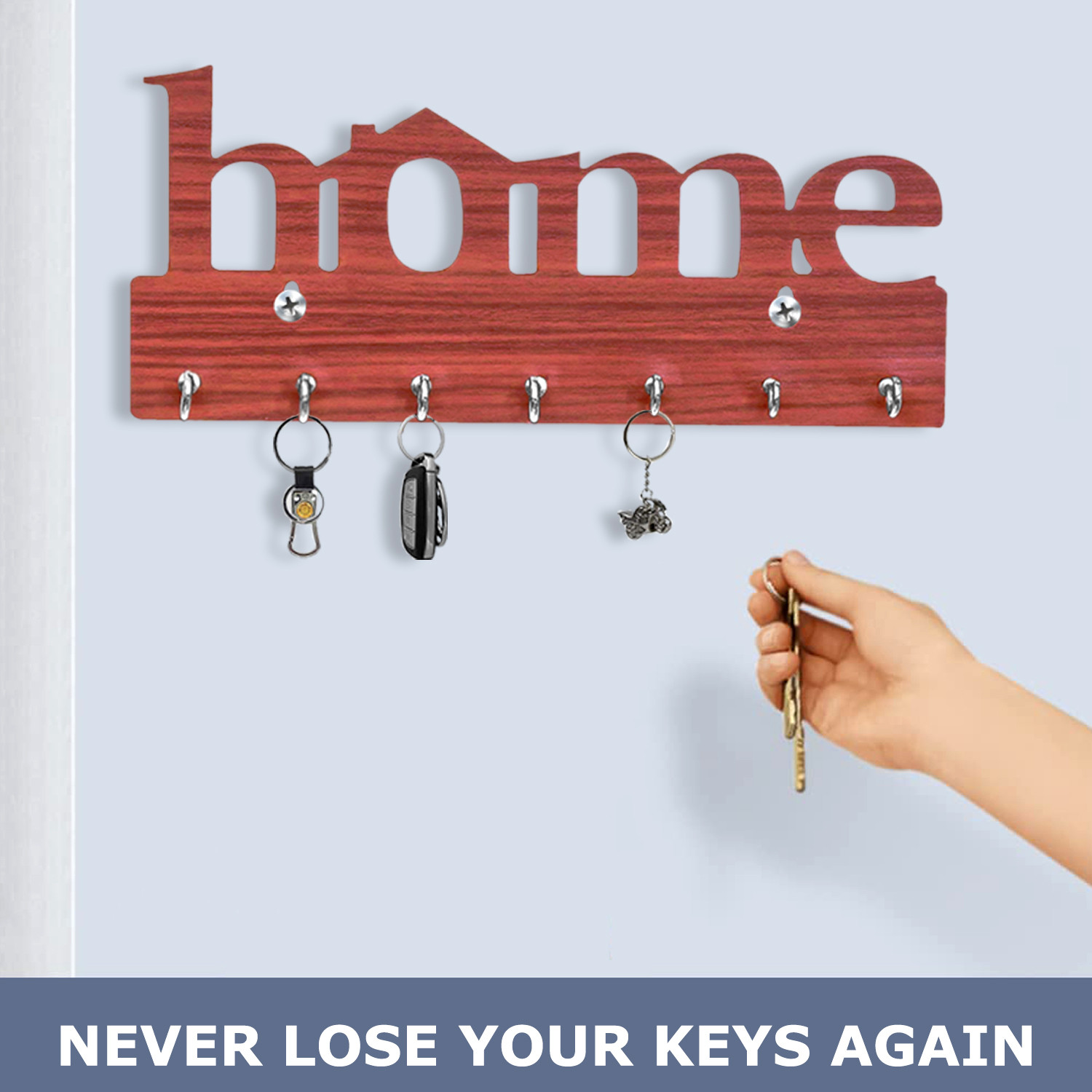 Kuber Industries Wood Home Design 7 Hooks Mounted Key Holder for Wall & Home Decor (Brown)