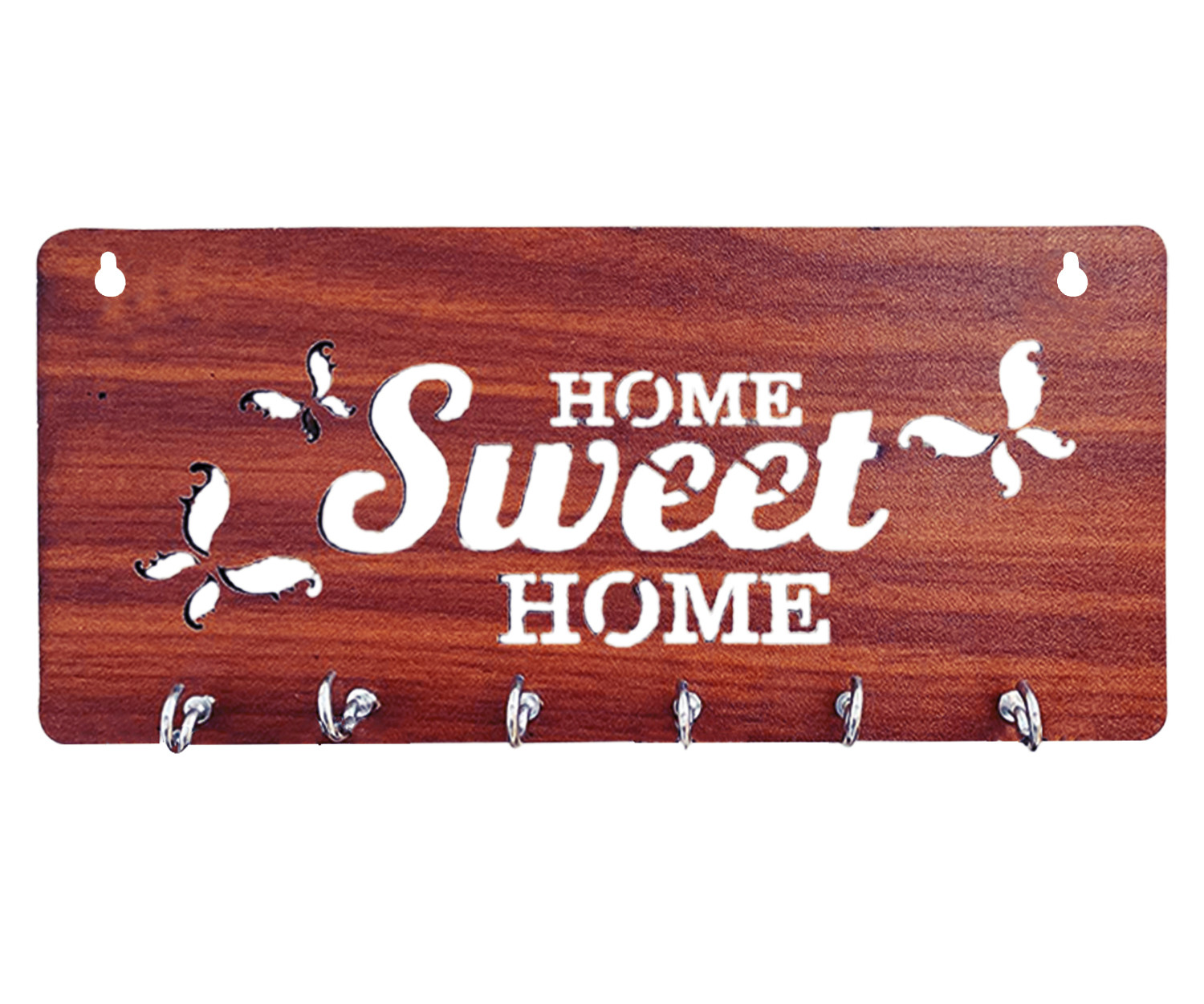 Kuber Industries Wood Sweet Home Design 7 Hooks Mounted Key Holder for Wall & Home Decor (Brown)