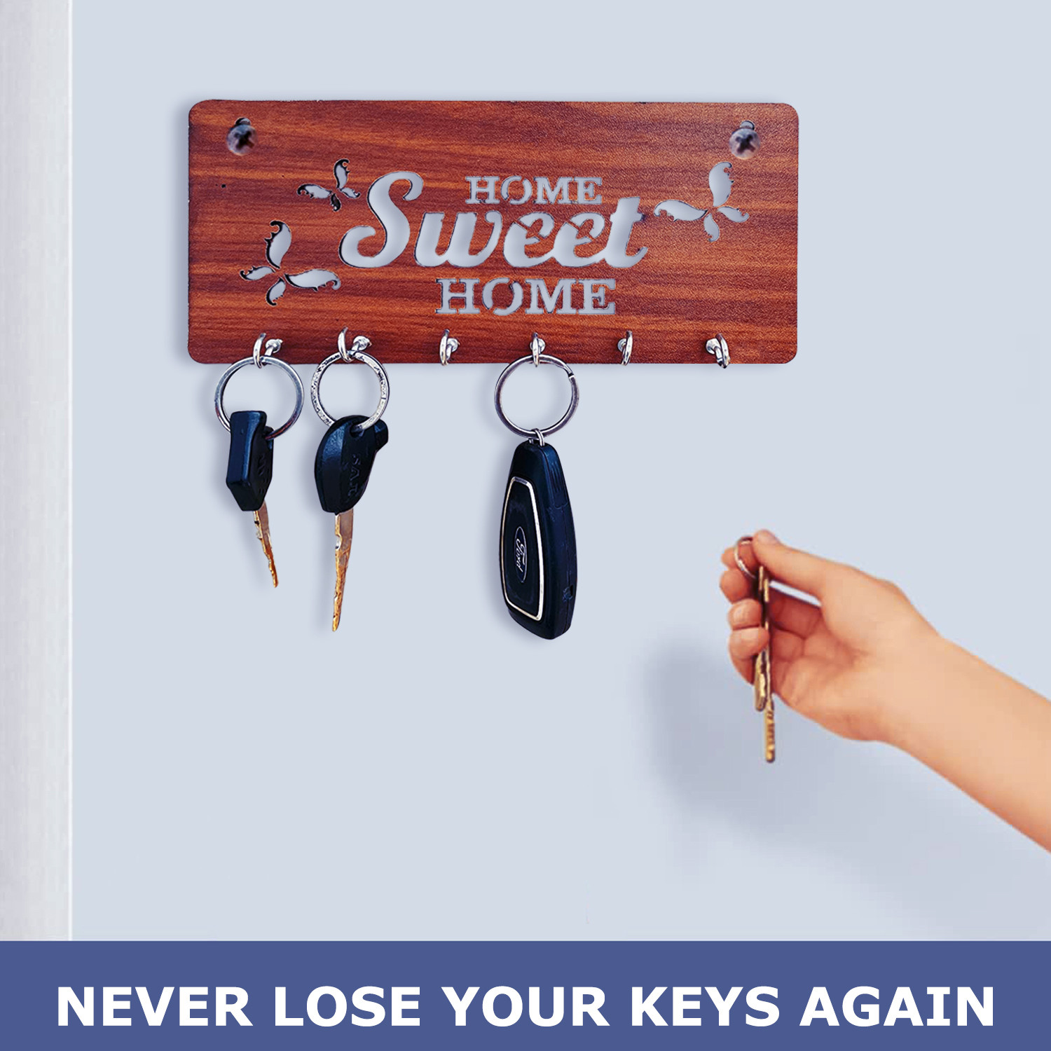 Kuber Industries Wood Sweet Home Design 7 Hooks Mounted Key Holder for Wall & Home Decor (Brown)