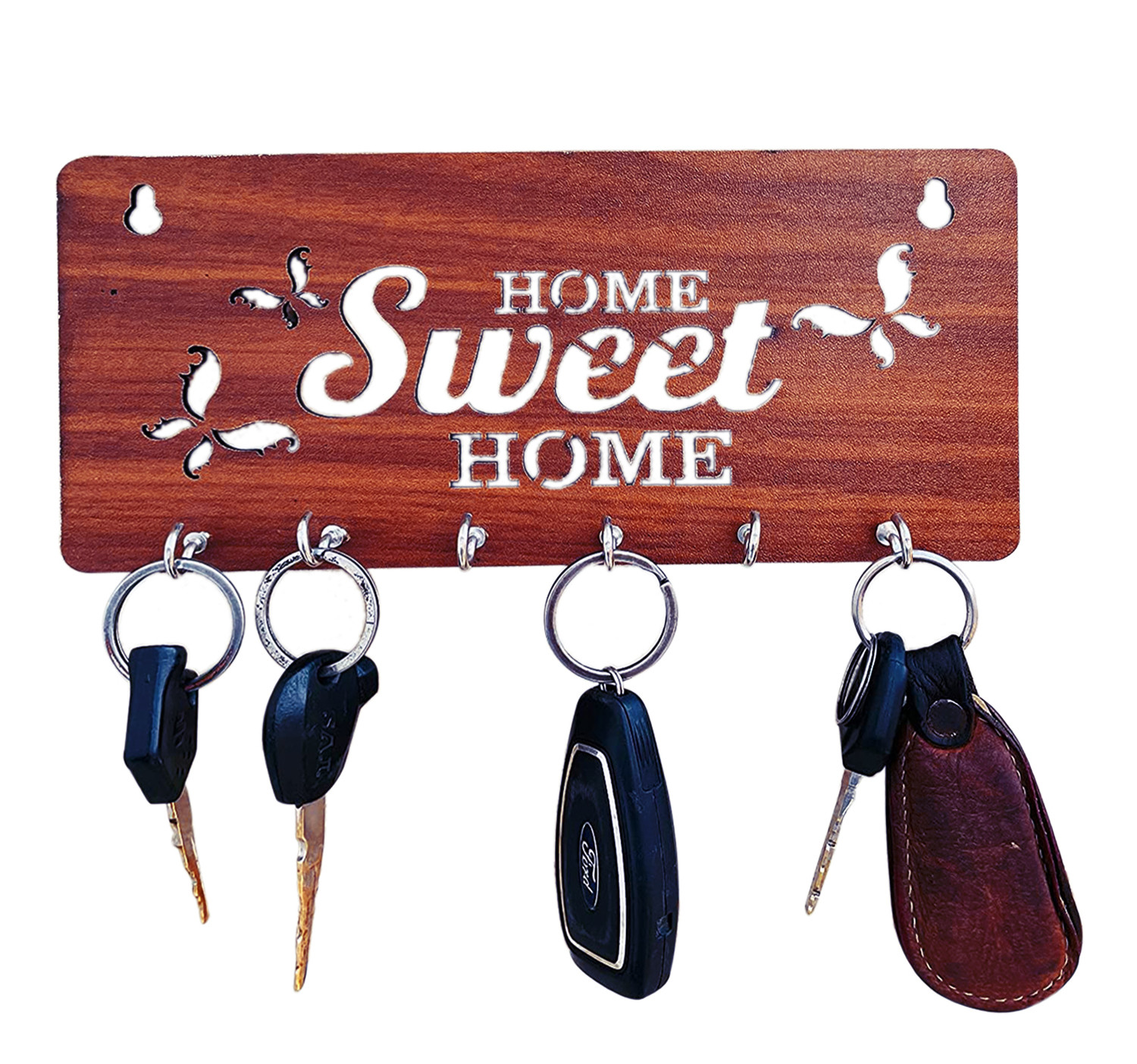Kuber Industries Wood Sweet Home Design 7 Hooks Mounted Key Holder for Wall & Home Decor (Brown)