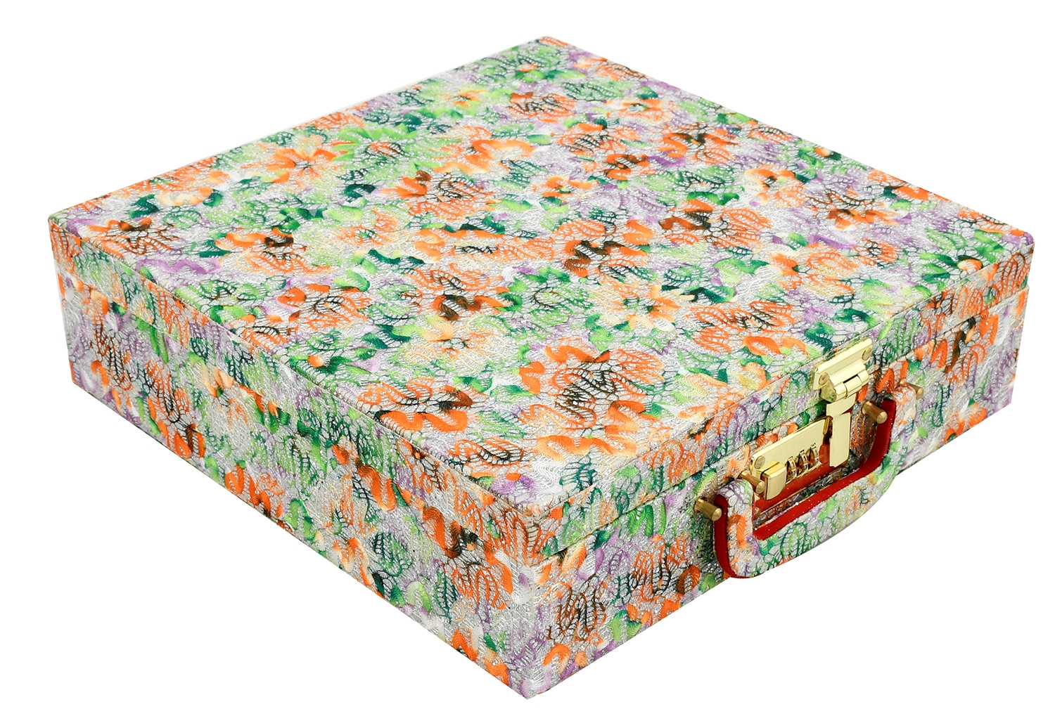 Kuber Industries Wooden 1 Piece Four Rod Shining Bangle Storage Box with Lock System (Orange & Green) -CTKTC39386