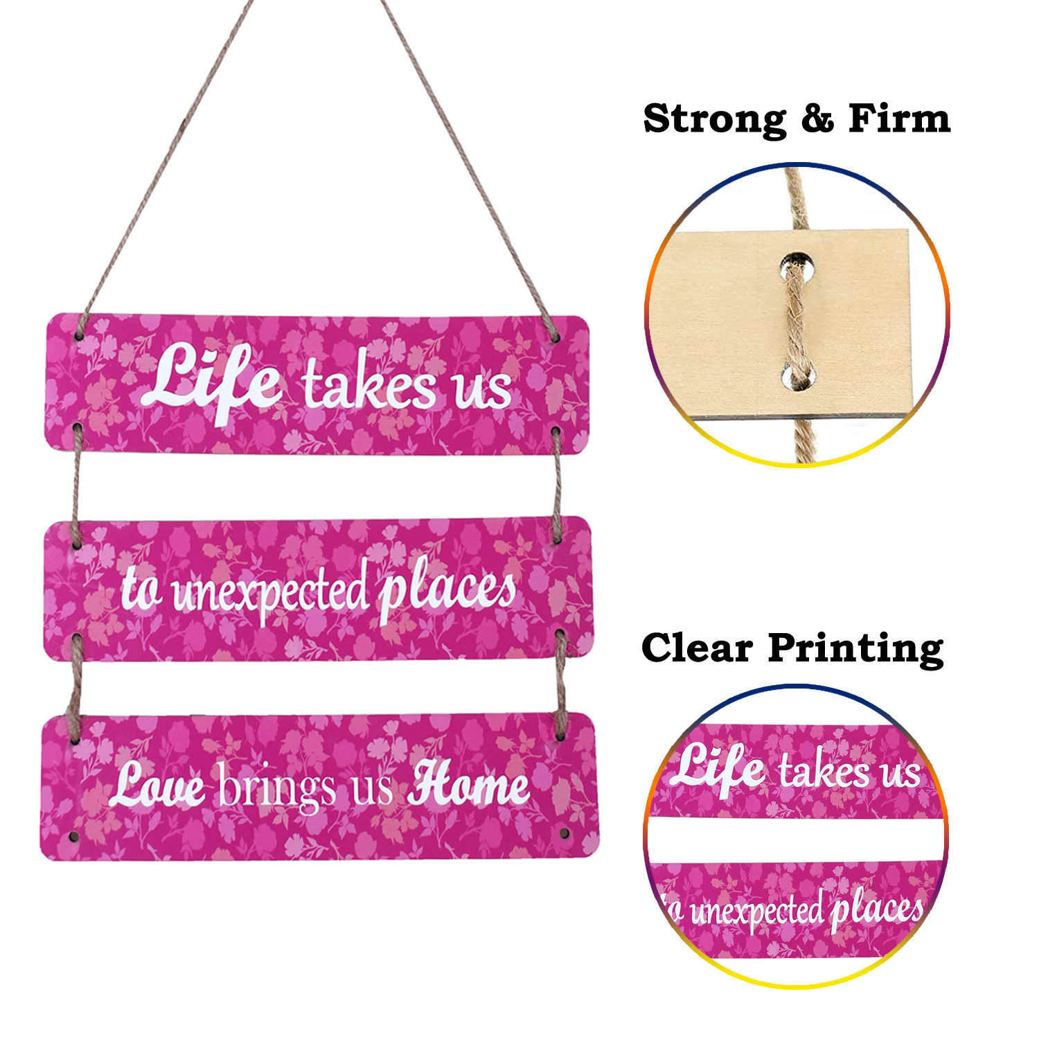 Kuber Industries Wooden 3 Layered Motivational & Meaningfull Wall Hanging Quotes For Home,Office Decoration (Pink)