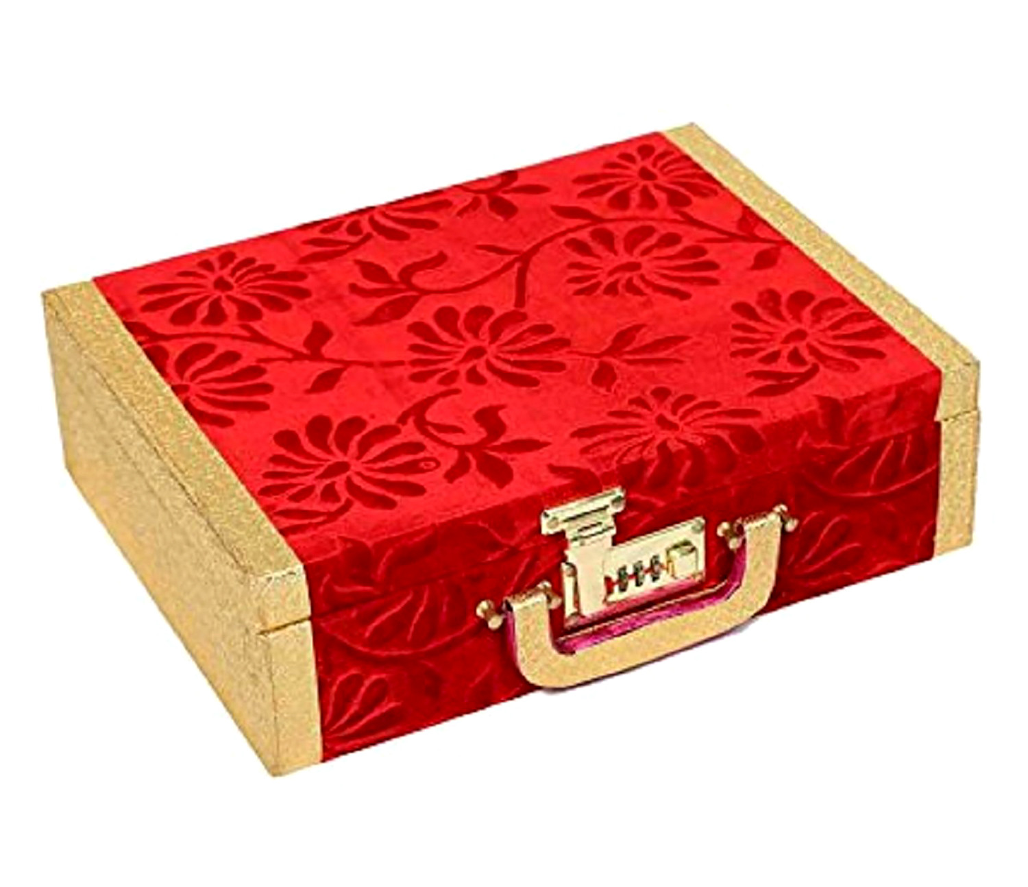 Kuber Industries Wooden 3 Rod Velvet Bangle Box|Golden Border Vanity Organizer With Handle (Maroon)