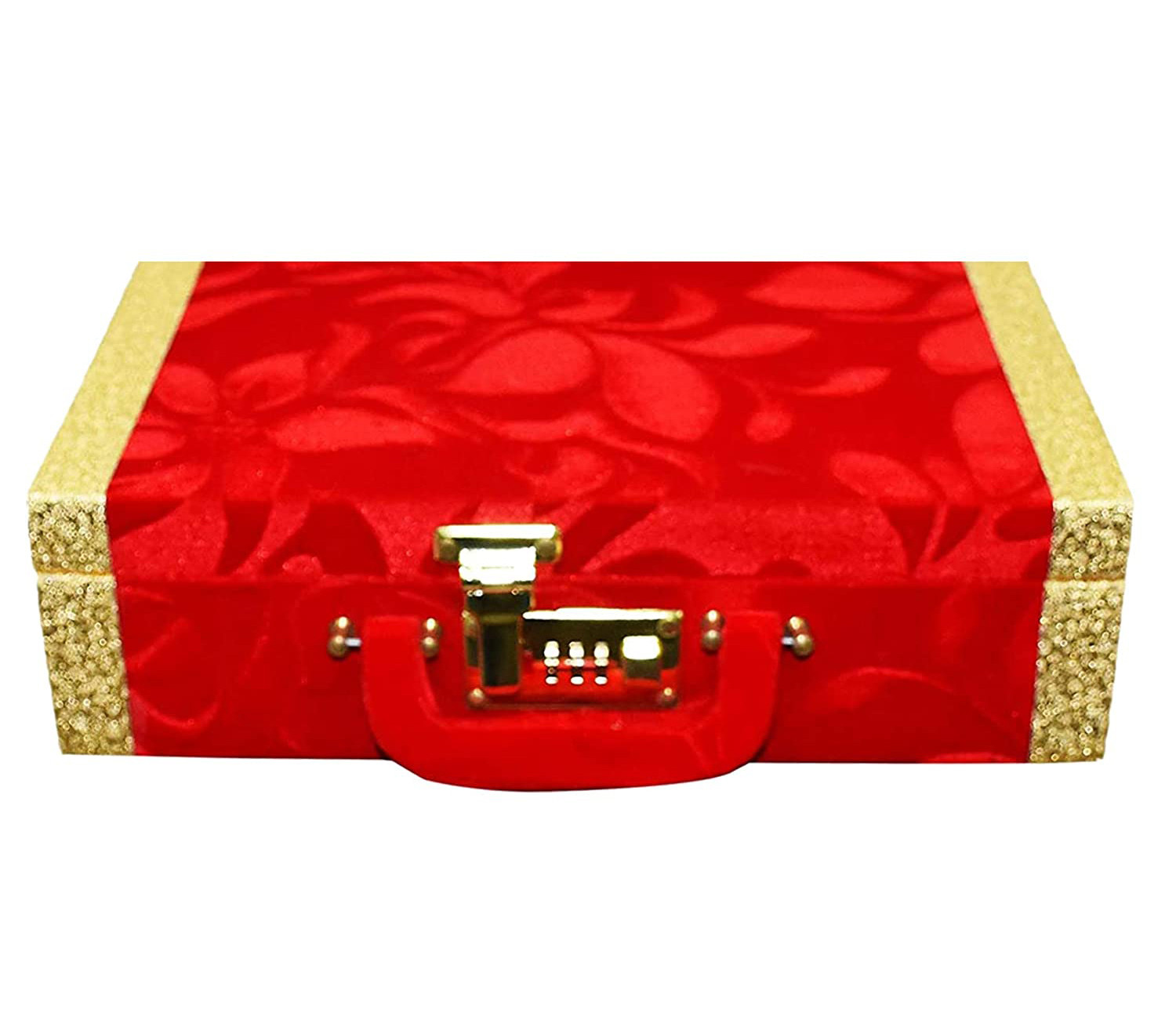Kuber Industries Wooden 3 Rod Velvet Bangle Box|Golden Border Vanity Organizer With Handle (Maroon)