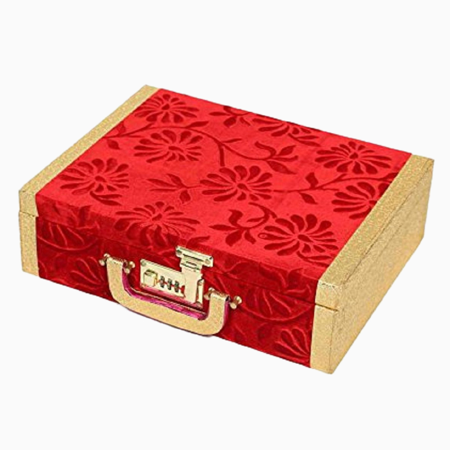 Kuber Industries Wooden 3 Rod Velvet Bangle Box|Golden Border Vanity Organizer With Handle (Maroon)