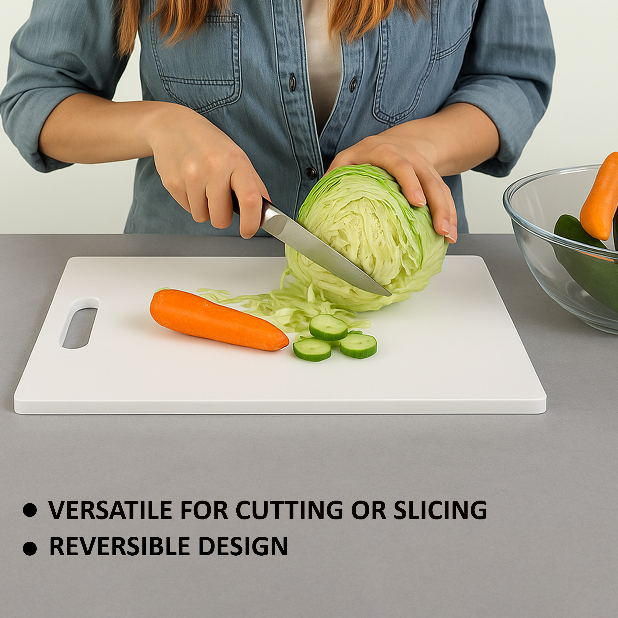 Kuber Industries Wooden Bamboo Chopping Board for Kitchen Use  Non Slip and Antibacterial Surface  Fruits and Vegetable Cutting Board  White