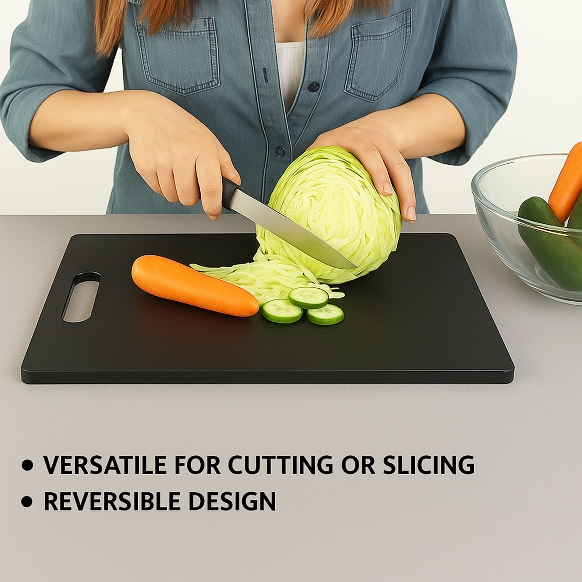 Kuber Industries Wooden Bamboo Chopping Board for Kitchen Use  Non Slip and Antibacterial Surface  Fruits and Vegetable Cutting Board  Black