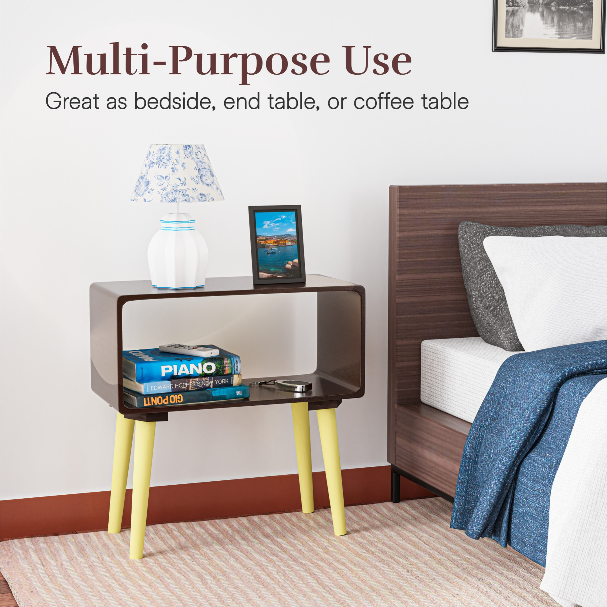 Kuber Industries Wooden Bedside Table for Bedroom  Corner Sofa Side End Table for Living Room Decor Home and Office  Bookcase Nightstand with Storage Engineered Wood Modern Furniture  Brown