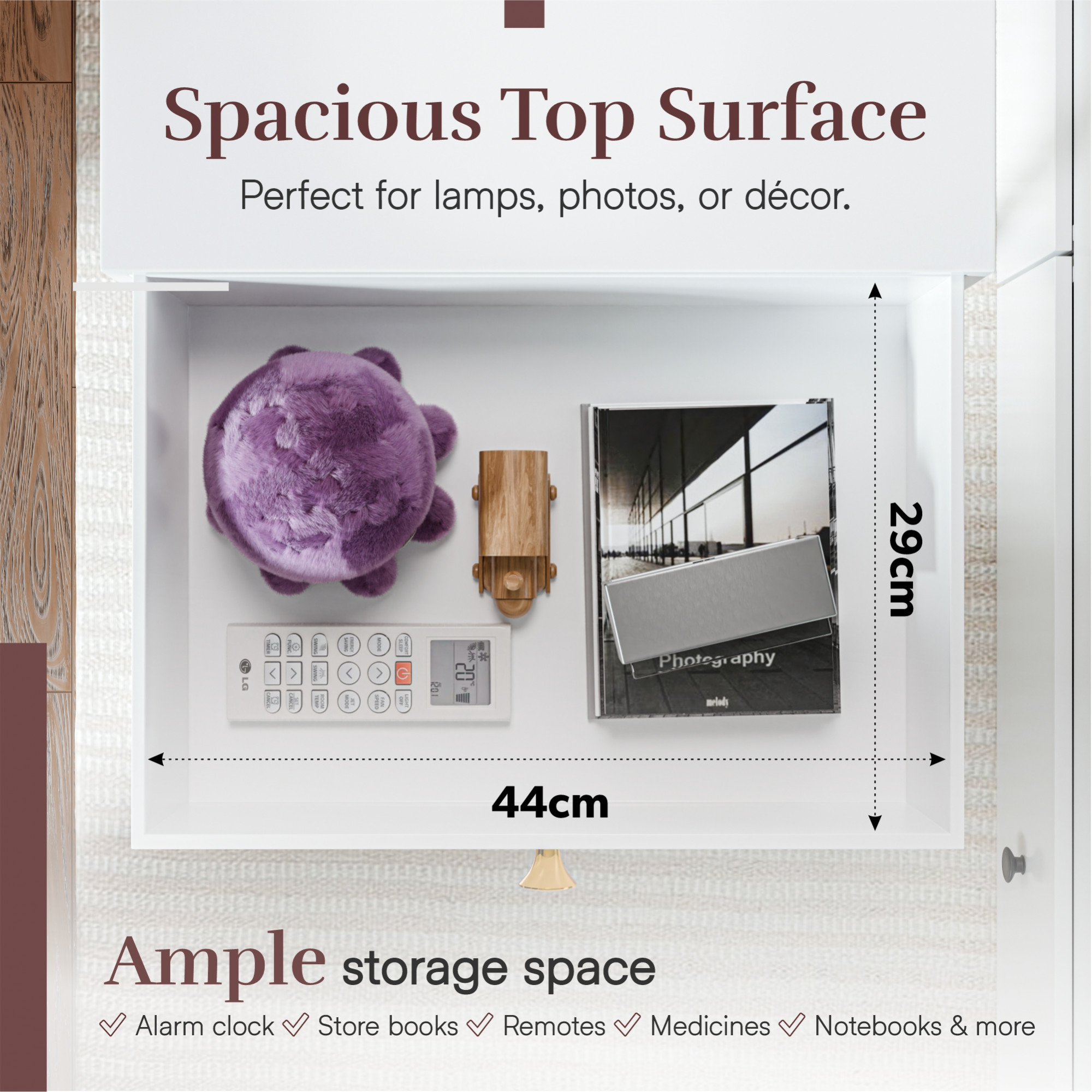 Kuber Industries Wooden Bedside Table for Bedroom  CornerSide Table with Drawer  Night Stand Lamp End Table for Living Room Decor Wood Legs Engineered Modern Furniture  White