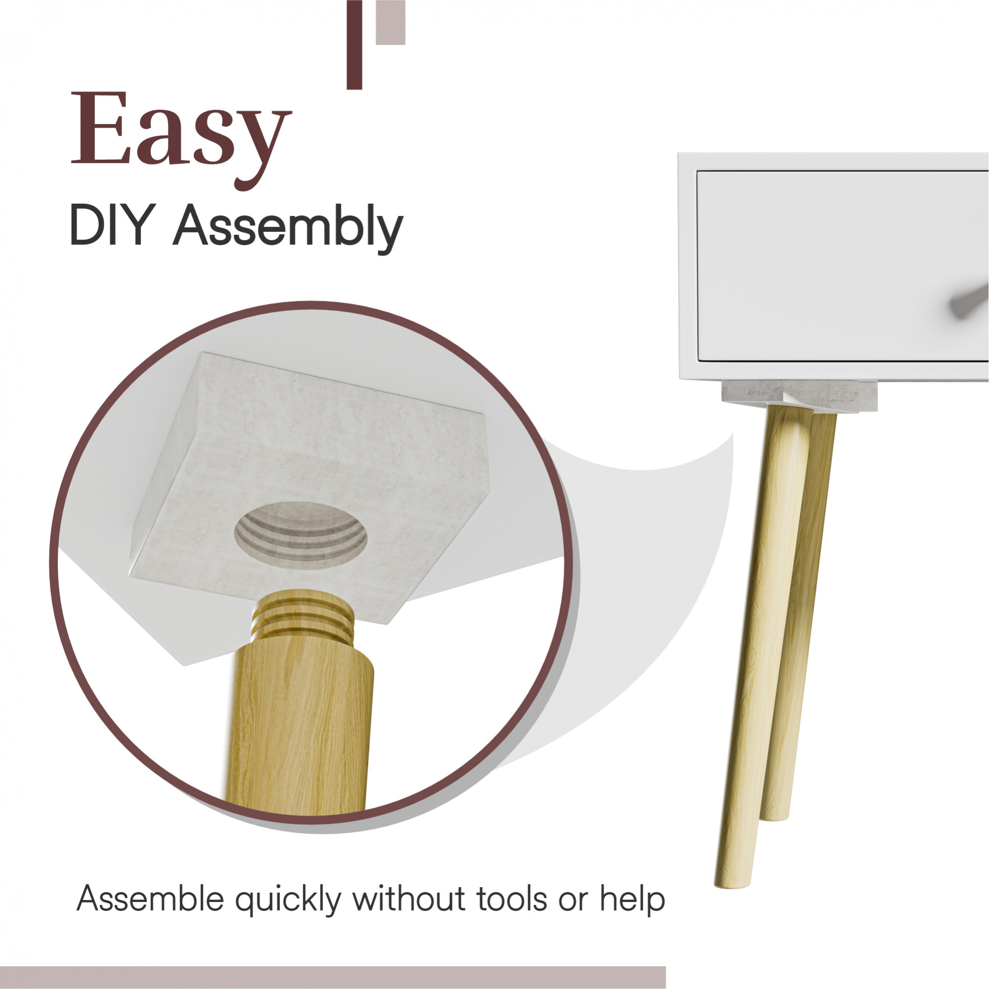 Kuber Industries Wooden Bedside Table for Bedroom  CornerSide Table with Drawer  Night Stand Lamp End Table for Living Room Decor Wood Legs Engineered Modern Furniture  White