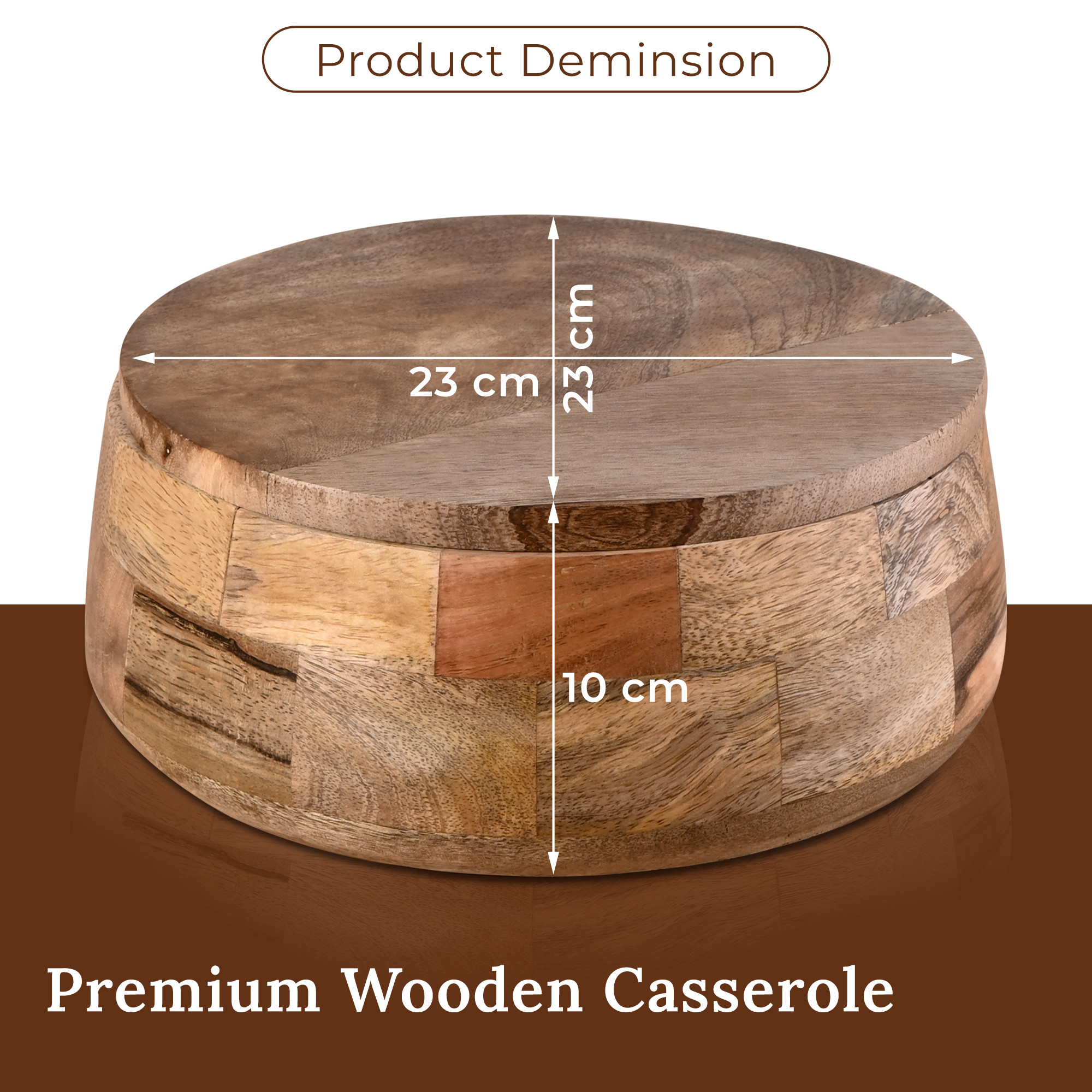 Kuber Industries Wooden CasseroleServing Bowl for Roti Server  Spacious Tableware Hot Pot Masala Box with Easy Locking Lid  Brown