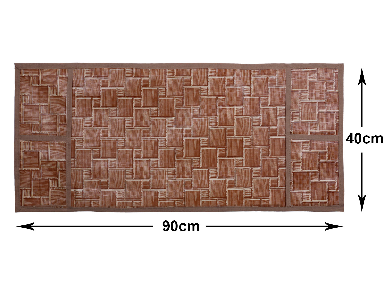 Kuber Industries Wooden Check Printed PVC Decorative Microwave Oven Top Cover With 4 Utility Pockets (Brown)