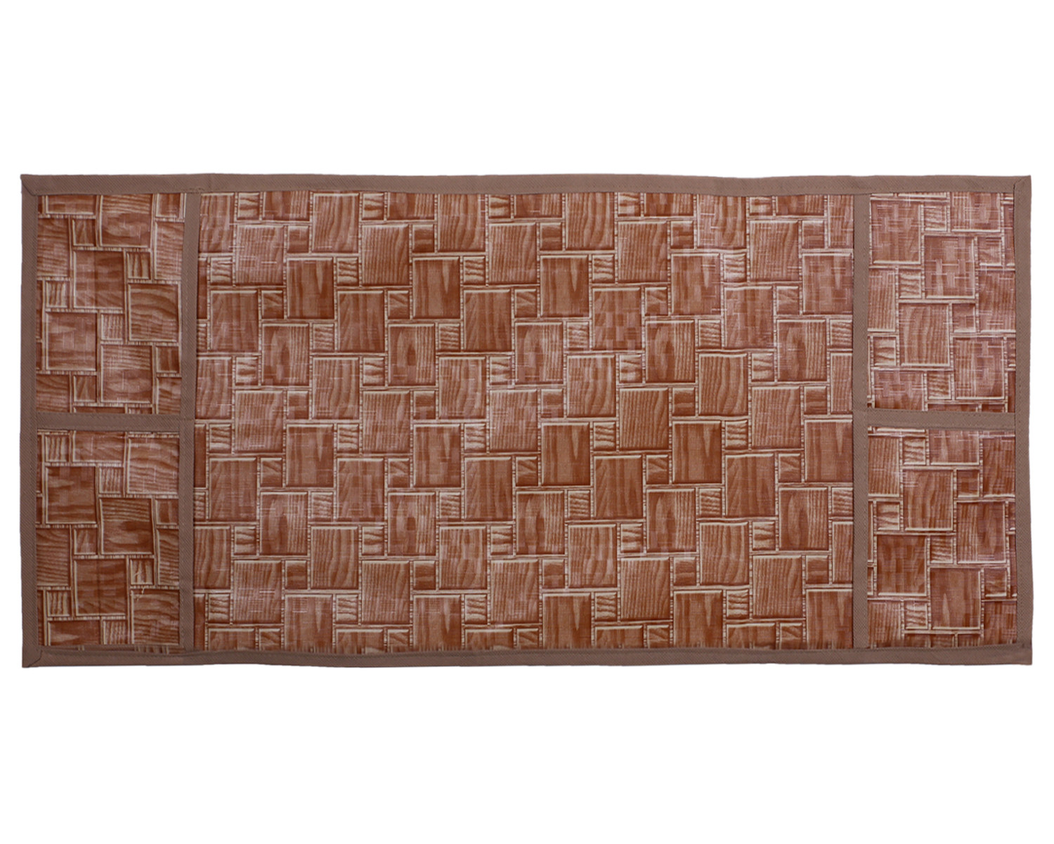Kuber Industries Wooden Check Printed PVC Decorative Microwave Oven Top Cover With 4 Utility Pockets (Brown)