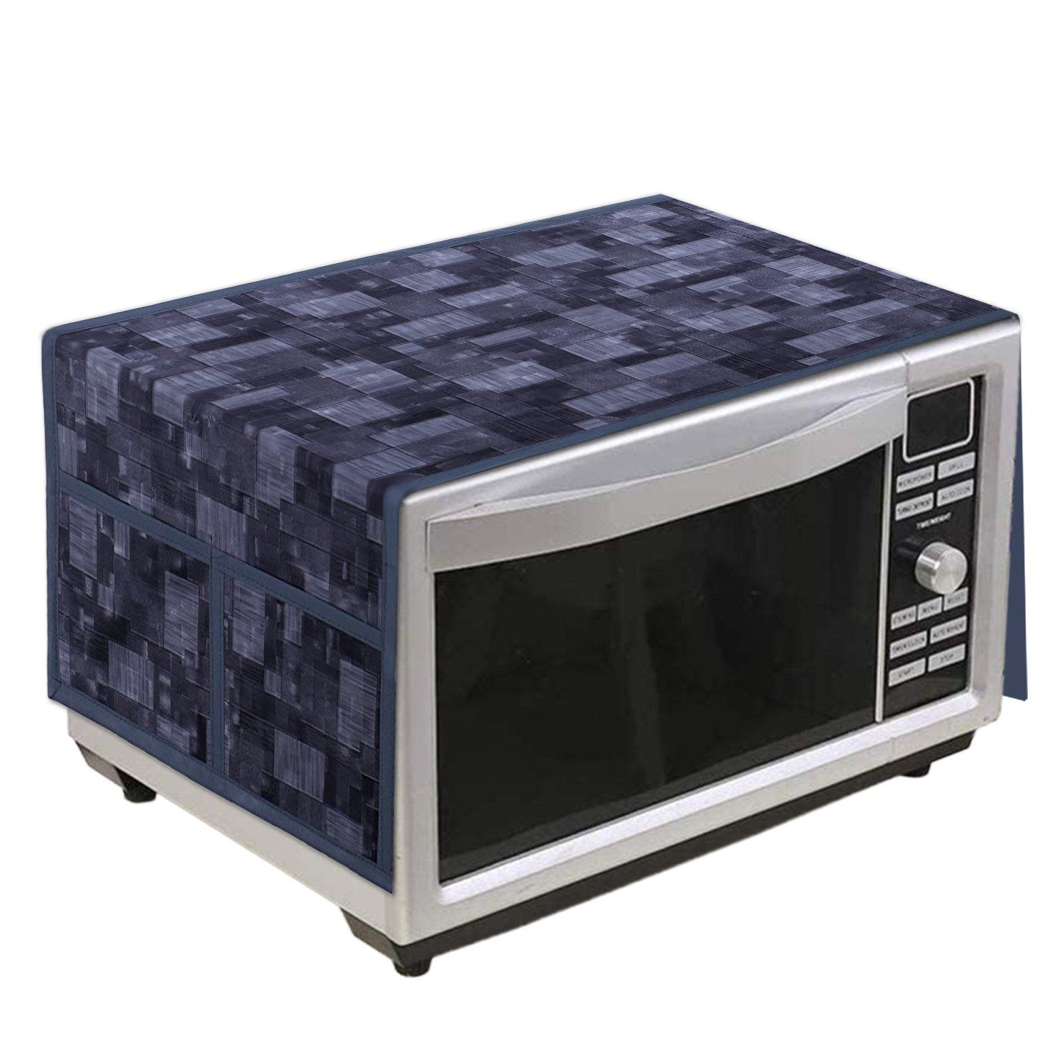 Kuber Industries Wooden Check Printed PVC Decorative Microwave Oven Top Cover With 4 Utility Pockets (Grey)