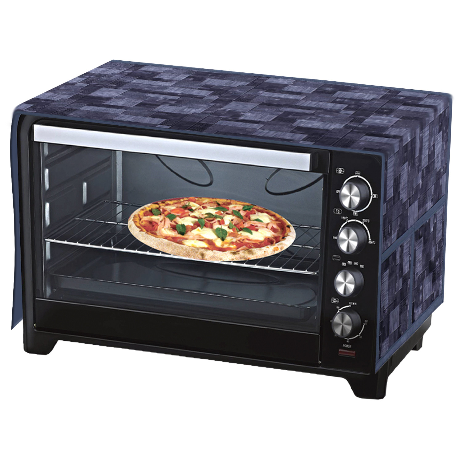 Kuber Industries Wooden Check Printed PVC Decorative Microwave Oven Top Cover With 4 Utility Pockets (Grey)