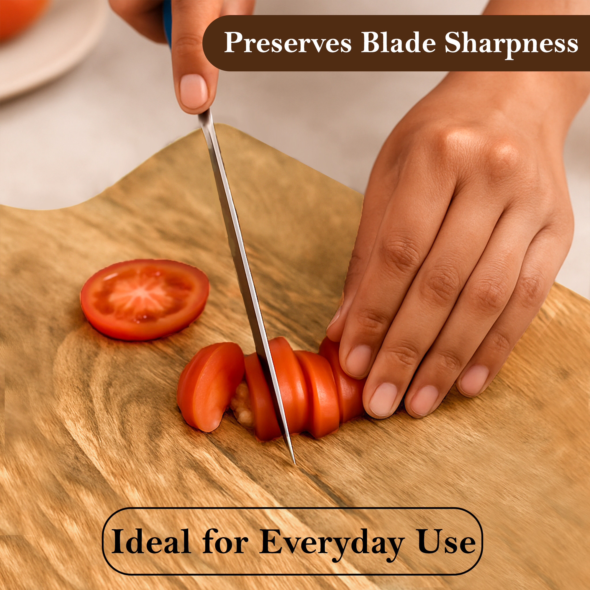 Kuber Industries Wooden ChoppingCutting Board for Kitchen Accessories Home  Restaurant Use  Non Slip Vegetables Fruits  Cheese Slicing Board with Handle  Spacious for Rolling Surface  Brown