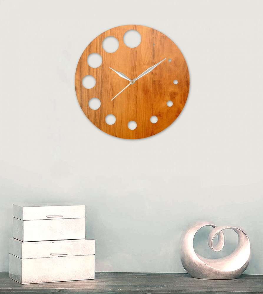 Kuber Industries Wooden Decorative Round Wall Clock For Home/Kitchen/Office (Light Brown)-HS43KUBMART26739