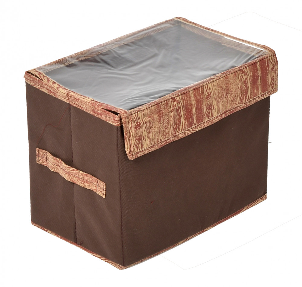 Kuber Industries Wooden Design Multiuses Large Non-Woven Storage Box/Organizer With Tranasparent Lid (Brown) -44KM0441