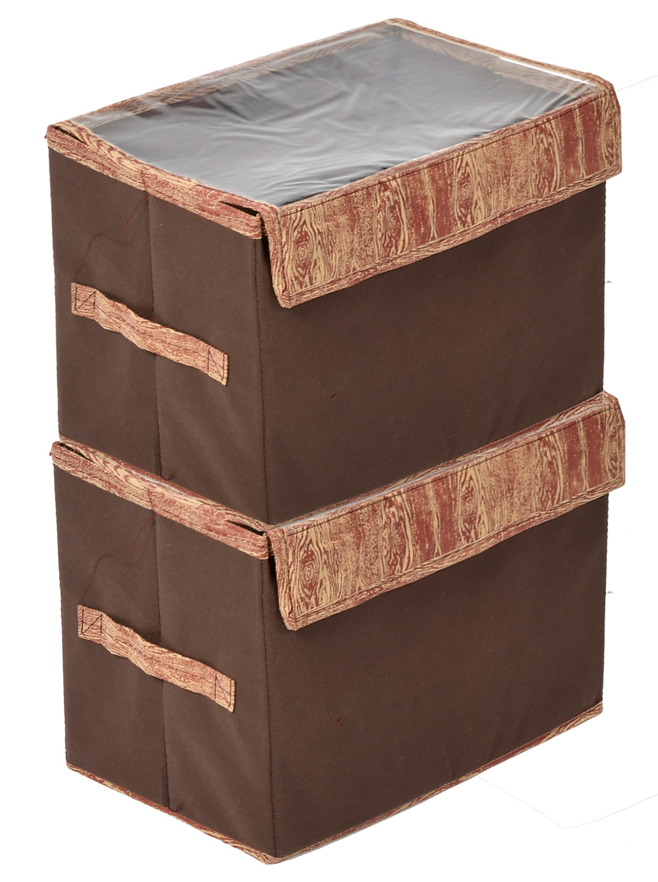 Kuber Industries Wooden Design Multiuses Large Non-Woven Storage Box/Organizer With Tranasparent Lid (Brown) -44KM0441