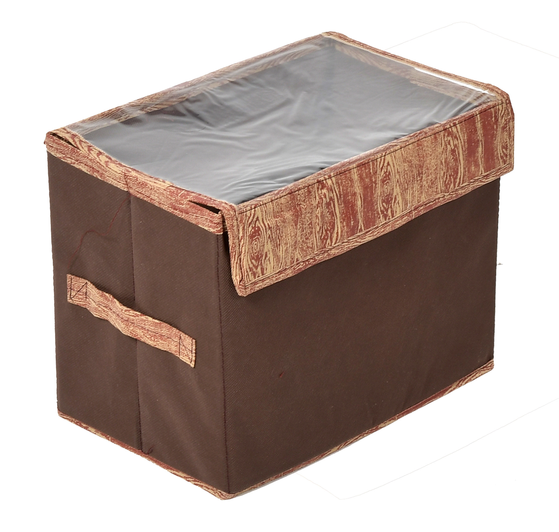 Kuber Industries Wooden Design Multiuses Medium Non-Woven Storage Box/Organizer With Tranasparent Lid (Brown) -44KM0435
