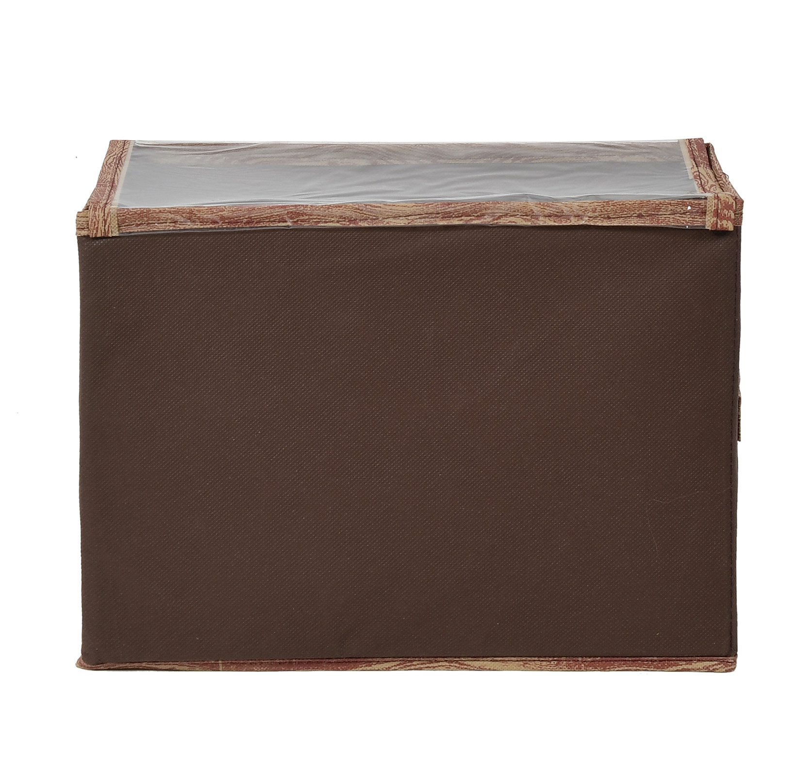 Kuber Industries Wooden Design Multiuses Medium Non-Woven Storage Box/Organizer With Tranasparent Lid (Brown) -44KM0435