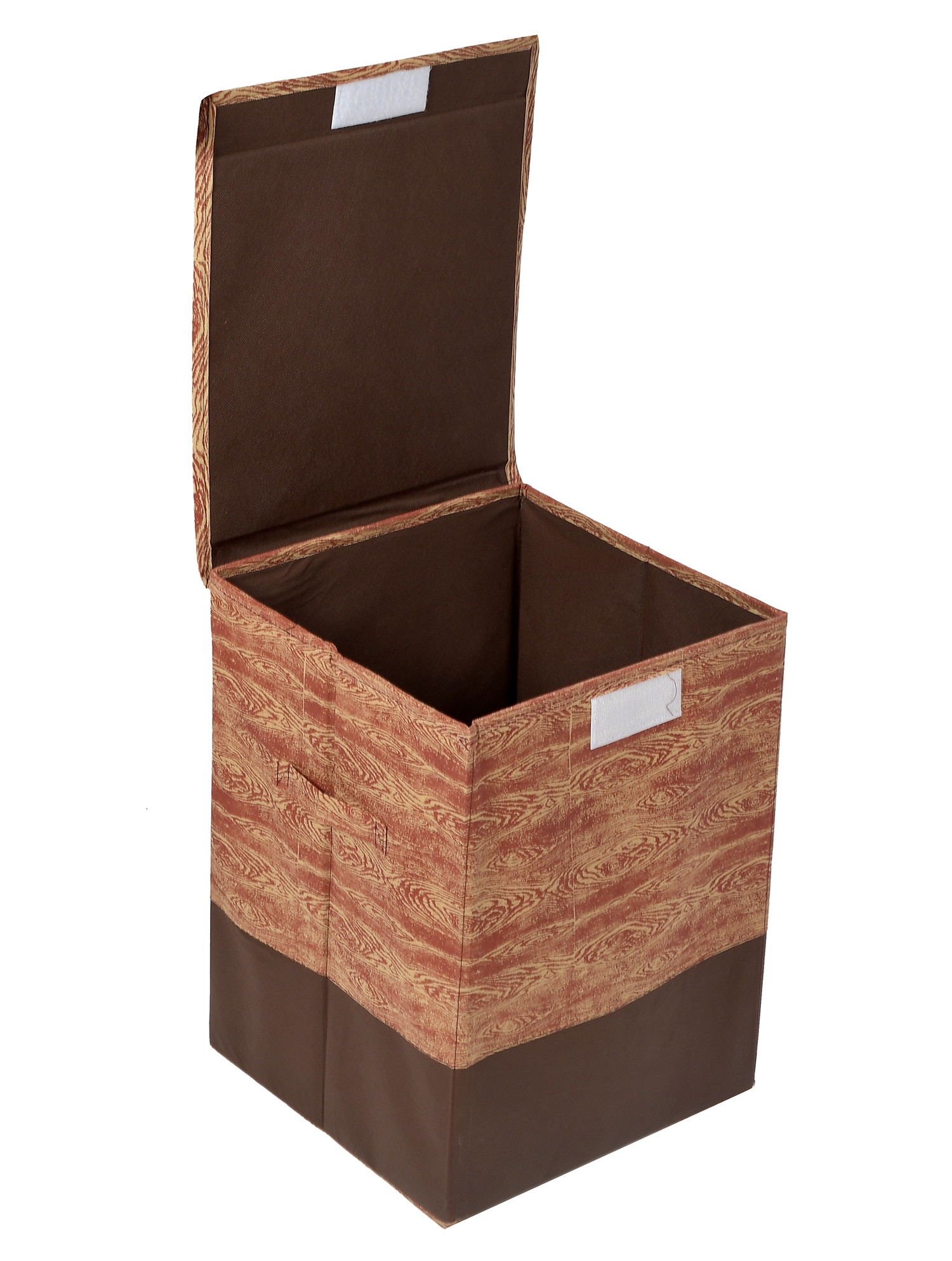 Kuber Industries Wooden Design Non-Woven Foldable Large Laundry basket/Hamper With Lid & Handles (Brown)-44KM0197